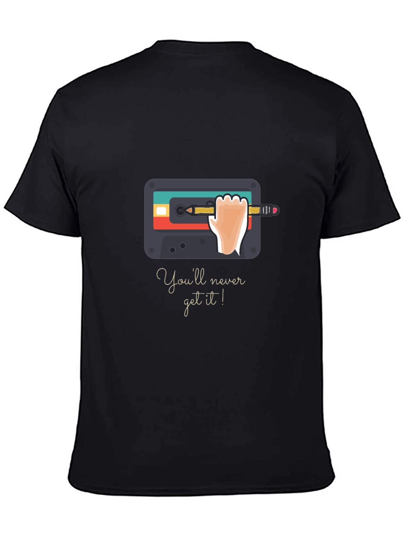 Retro Cassette Tape & Pencil Black Graphic Tee