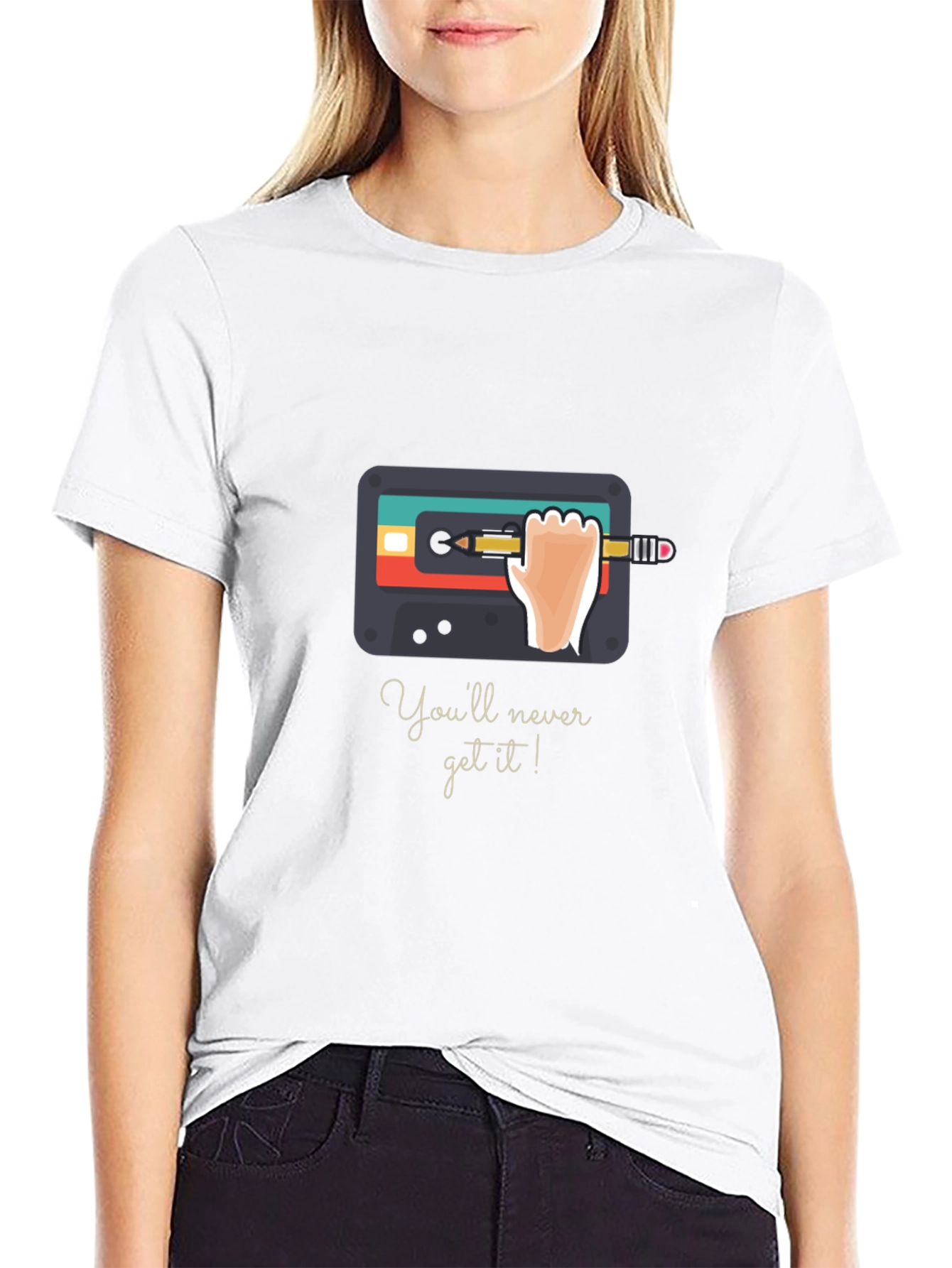 Retro Cassette Tape & Pencil Black Graphic Tee