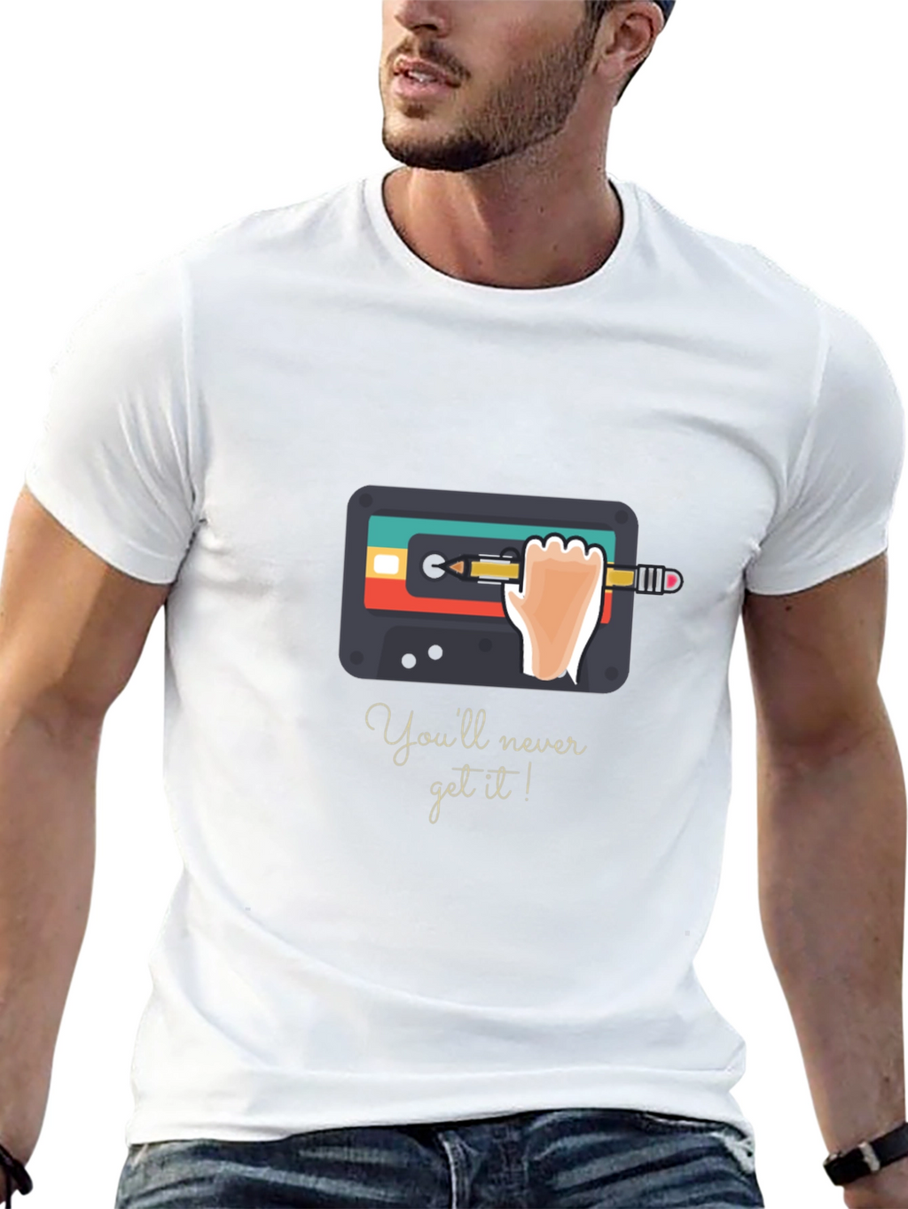 Retro Cassette Tape & Pencil Black Graphic Tee