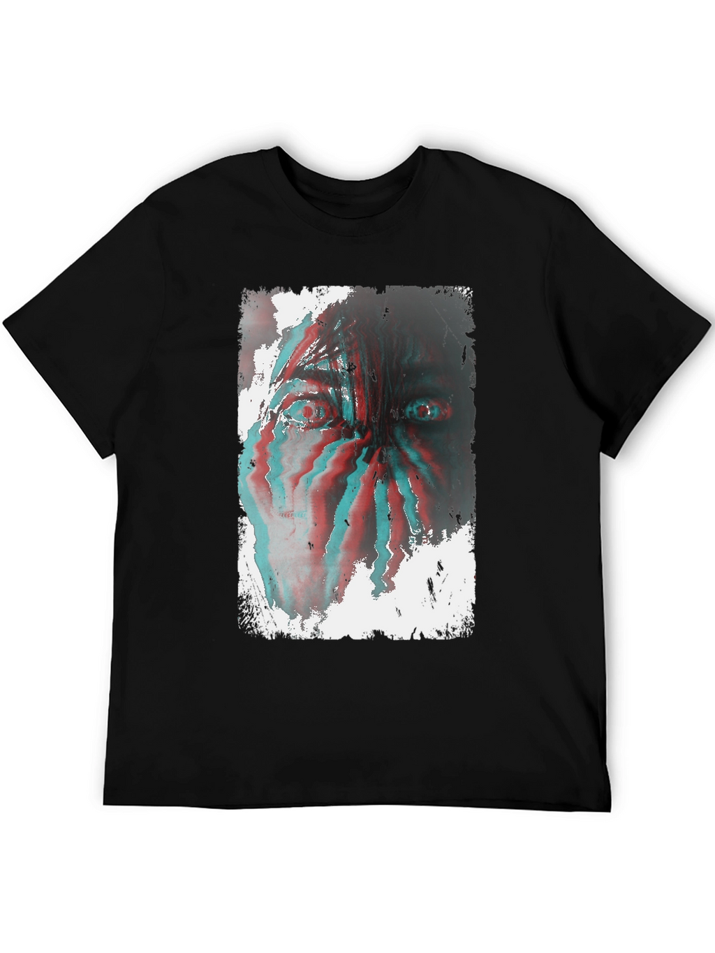 Distorted Face Graphic Tee - Black Cotton Blend