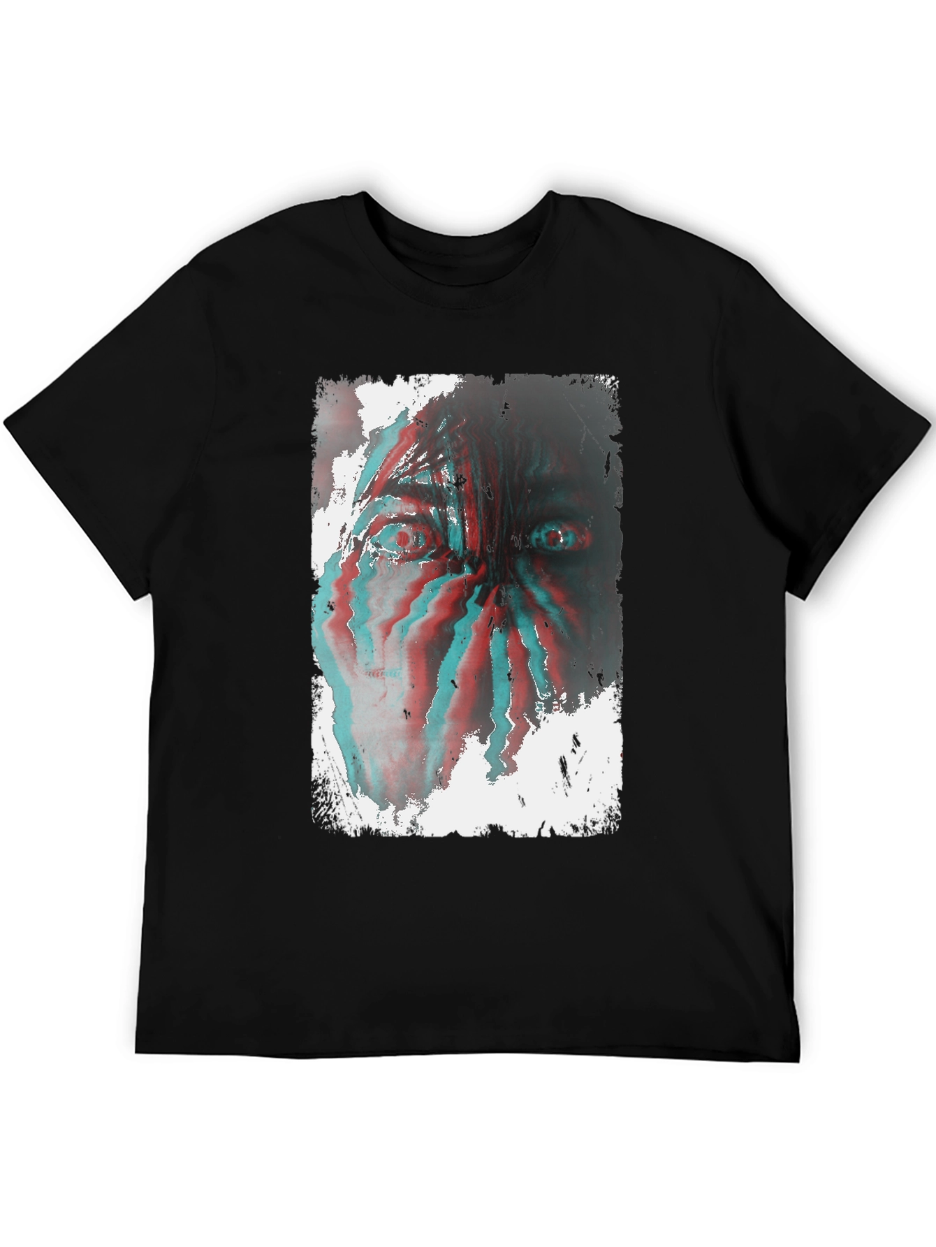 Distorted Face Graphic Tee - Black Cotton Blend