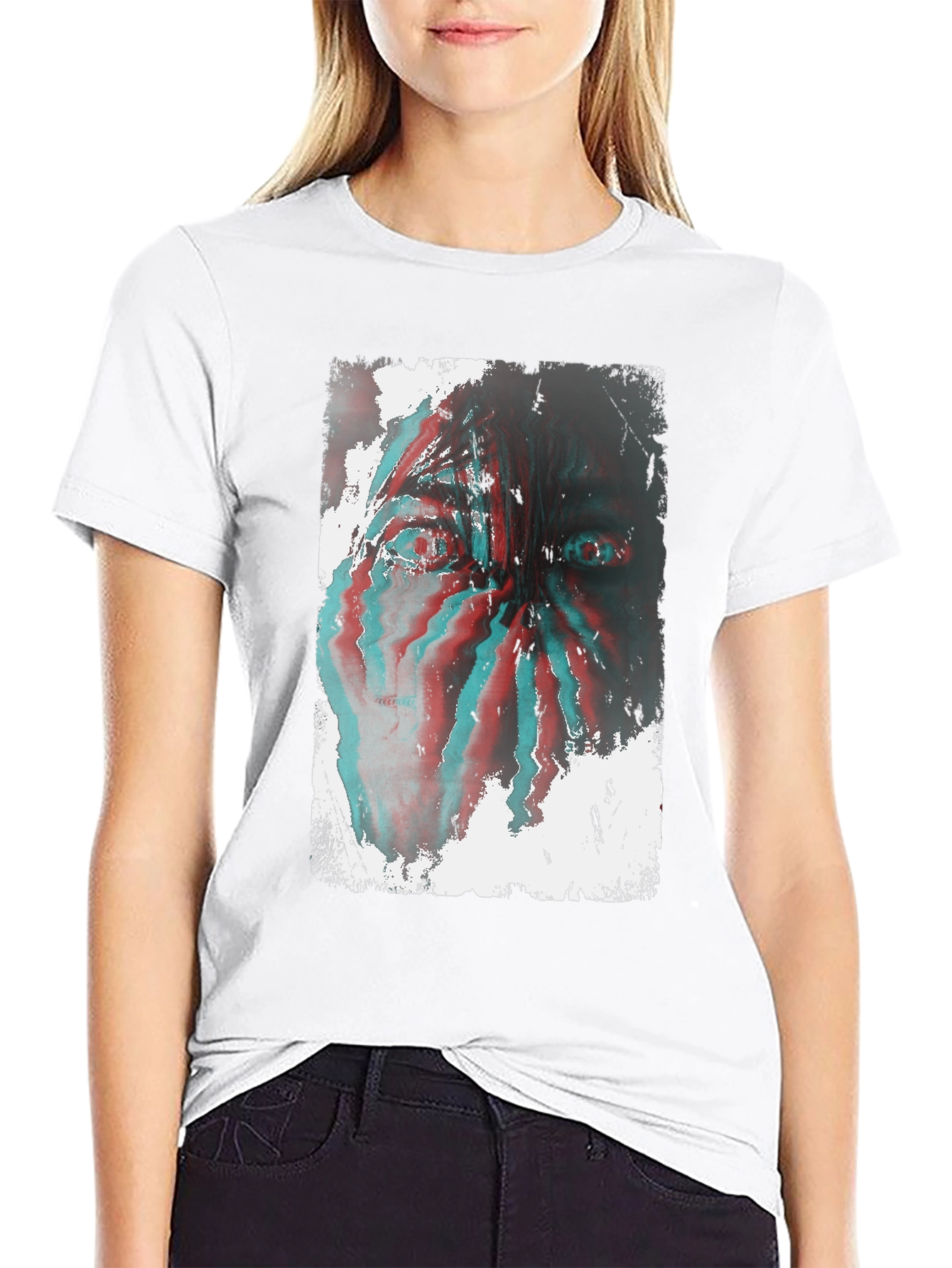 Distorted Face Graphic Tee - Black Cotton Blend