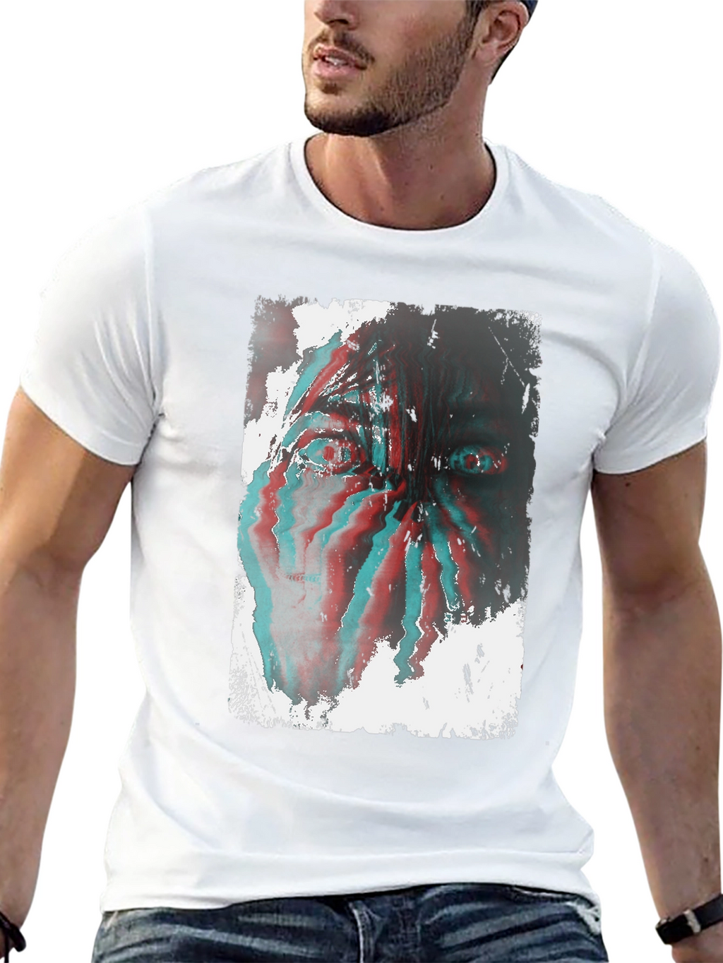 Distorted Face Graphic Tee - Black Cotton Blend