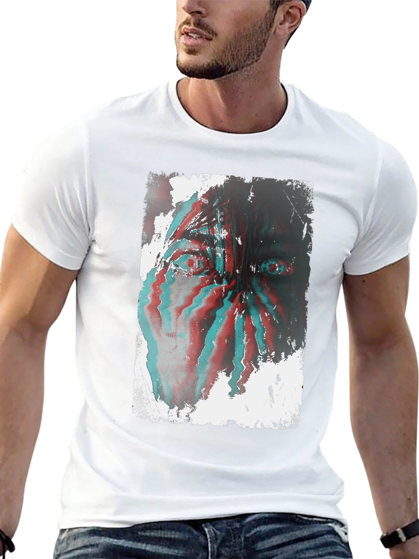 Distorted Face Graphic Tee - Black Cotton Blend