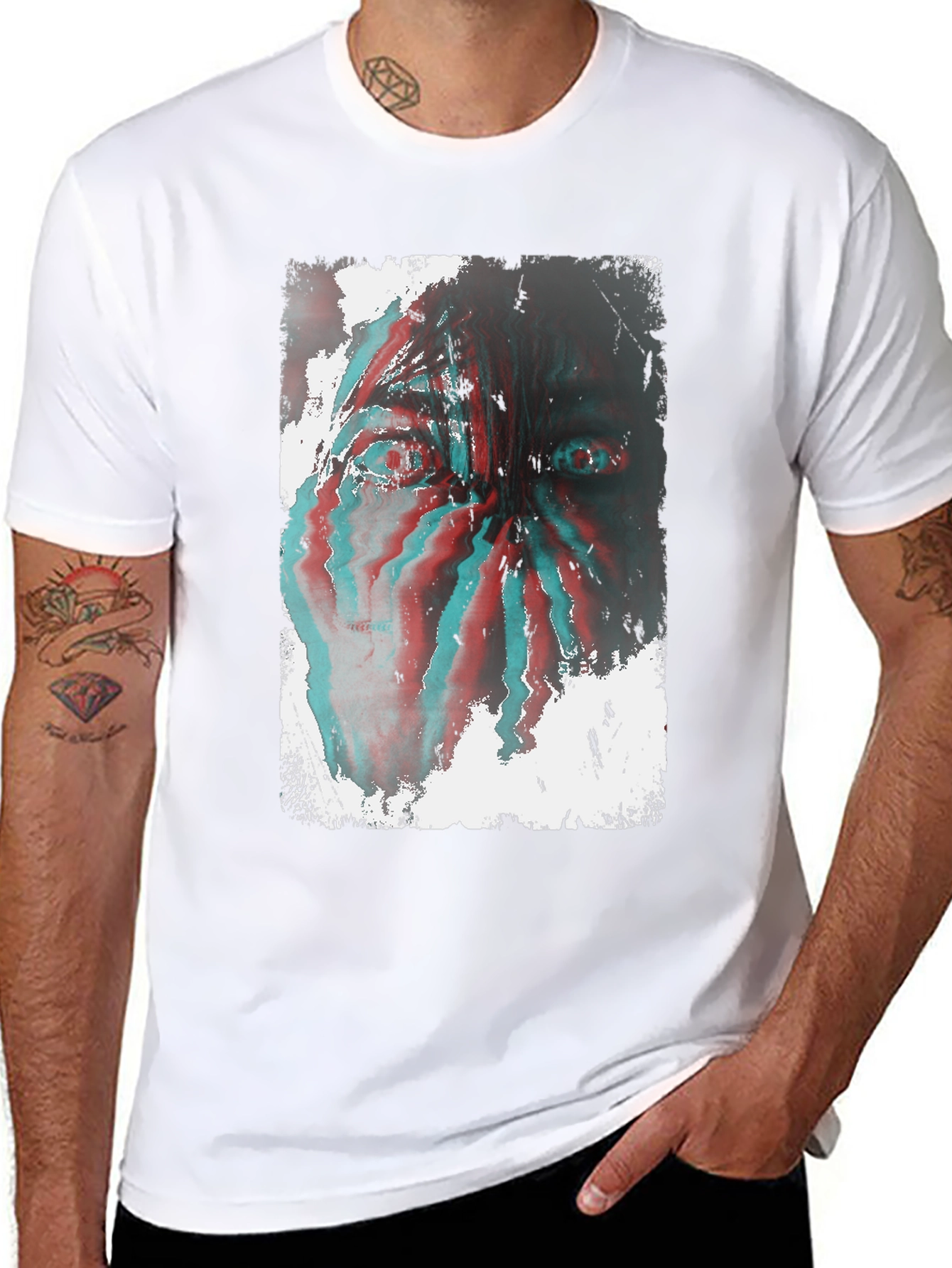 Distorted Face Graphic Tee - Black Cotton Blend