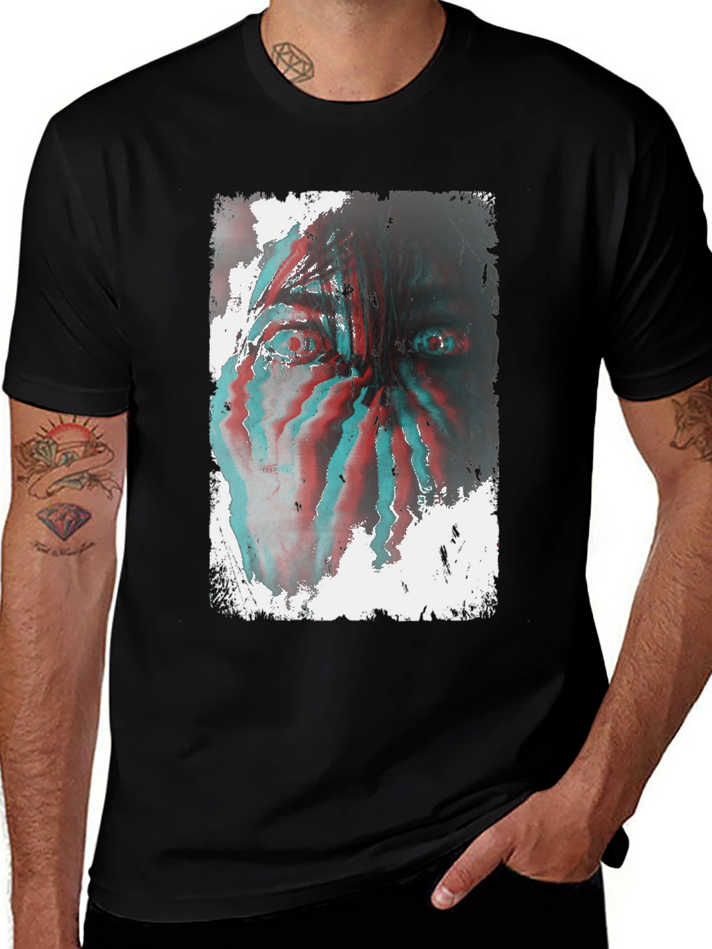 Distorted Face Graphic Tee - Black Cotton Blend