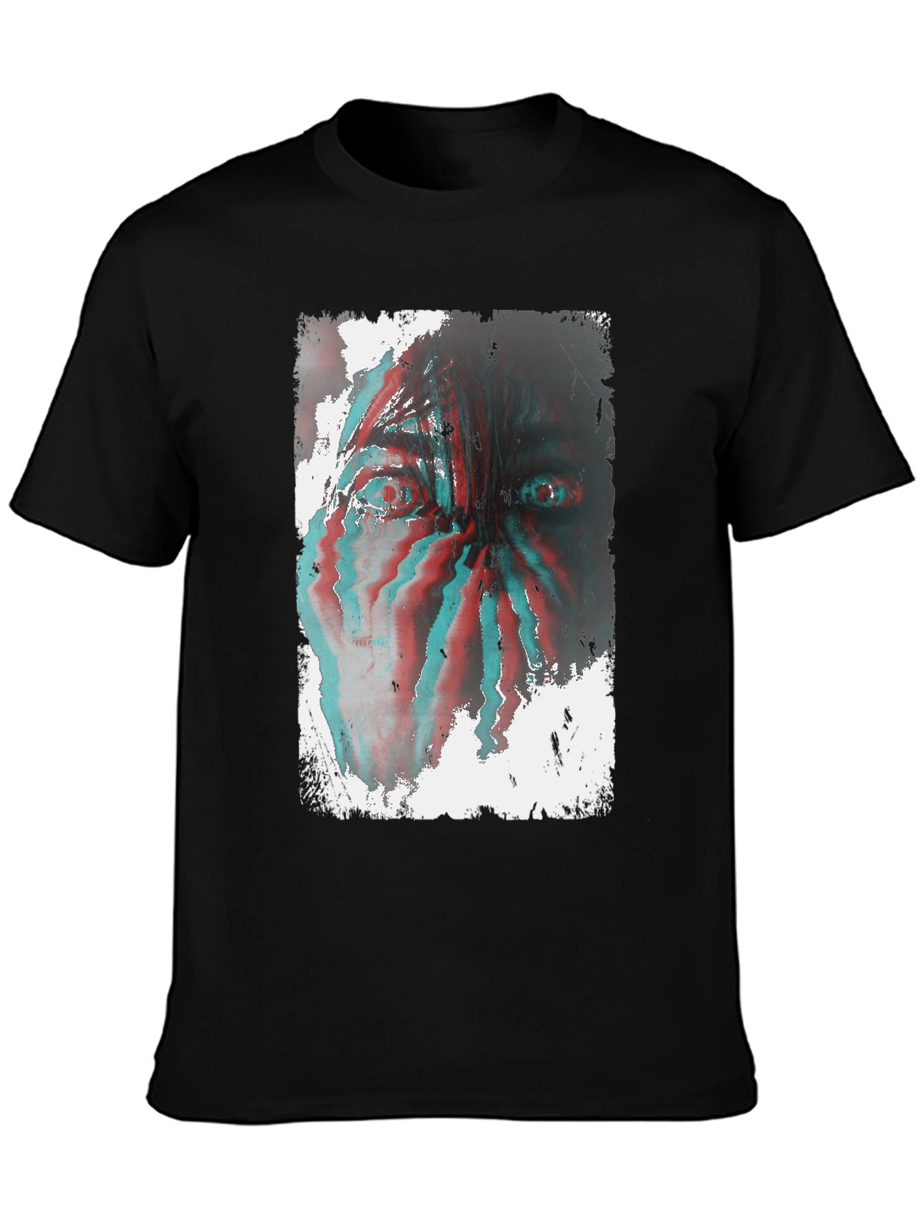 Distorted Face Graphic Tee - Black Cotton Blend