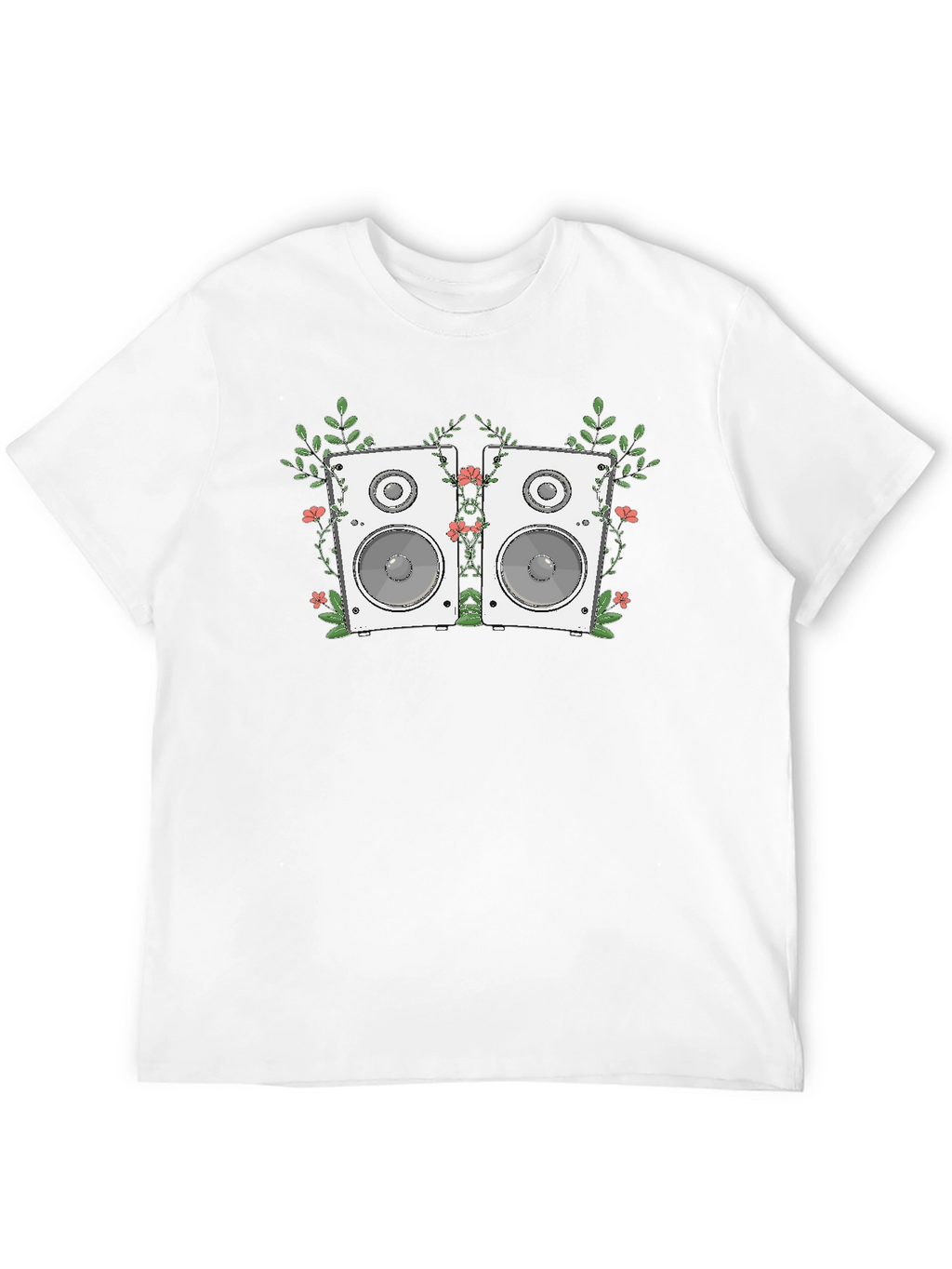 Floral Speaker Graphic Tee - Black Cotton T-Shirt
