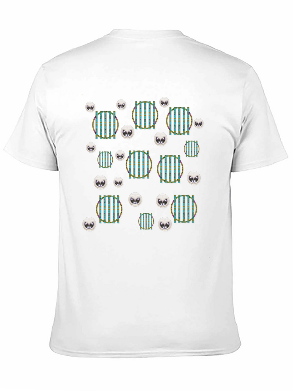 Funky Striped Circle Alien Head Black T-Shirt