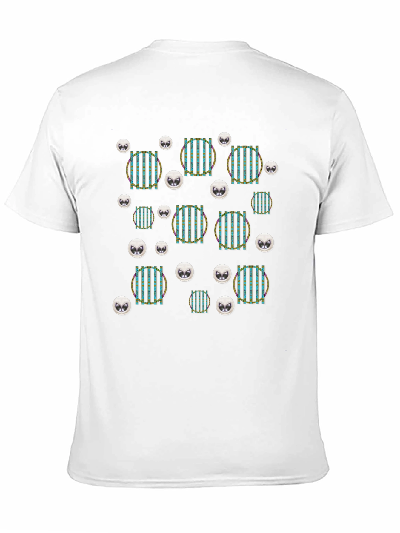 Funky Striped Circle Alien Head Black T-Shirt