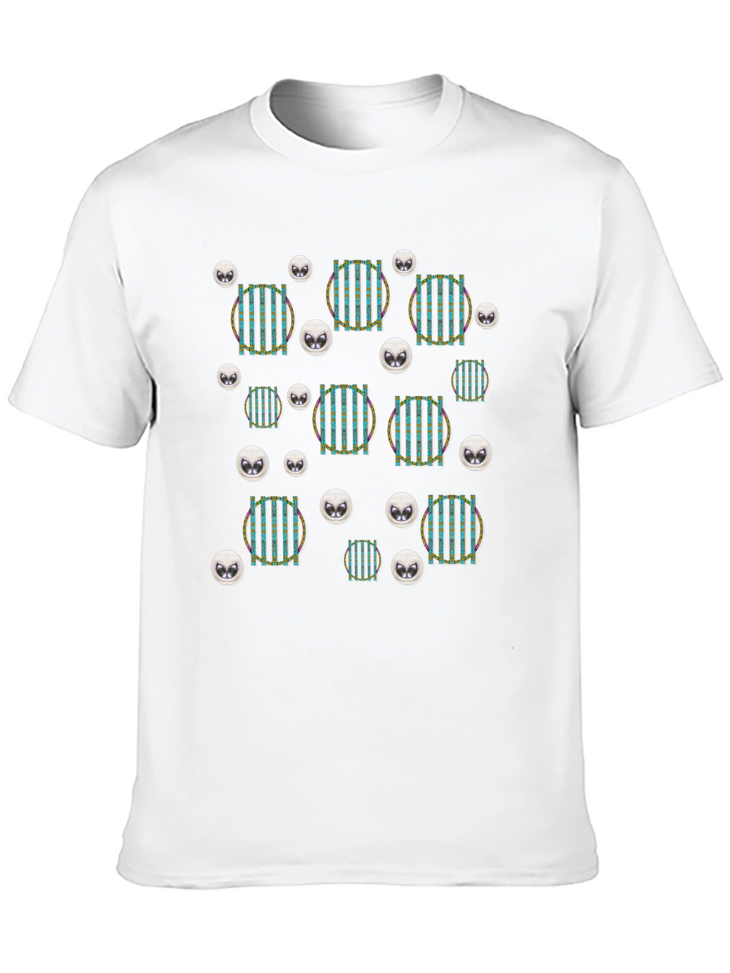 Funky Striped Circle Alien Head Black T-Shirt