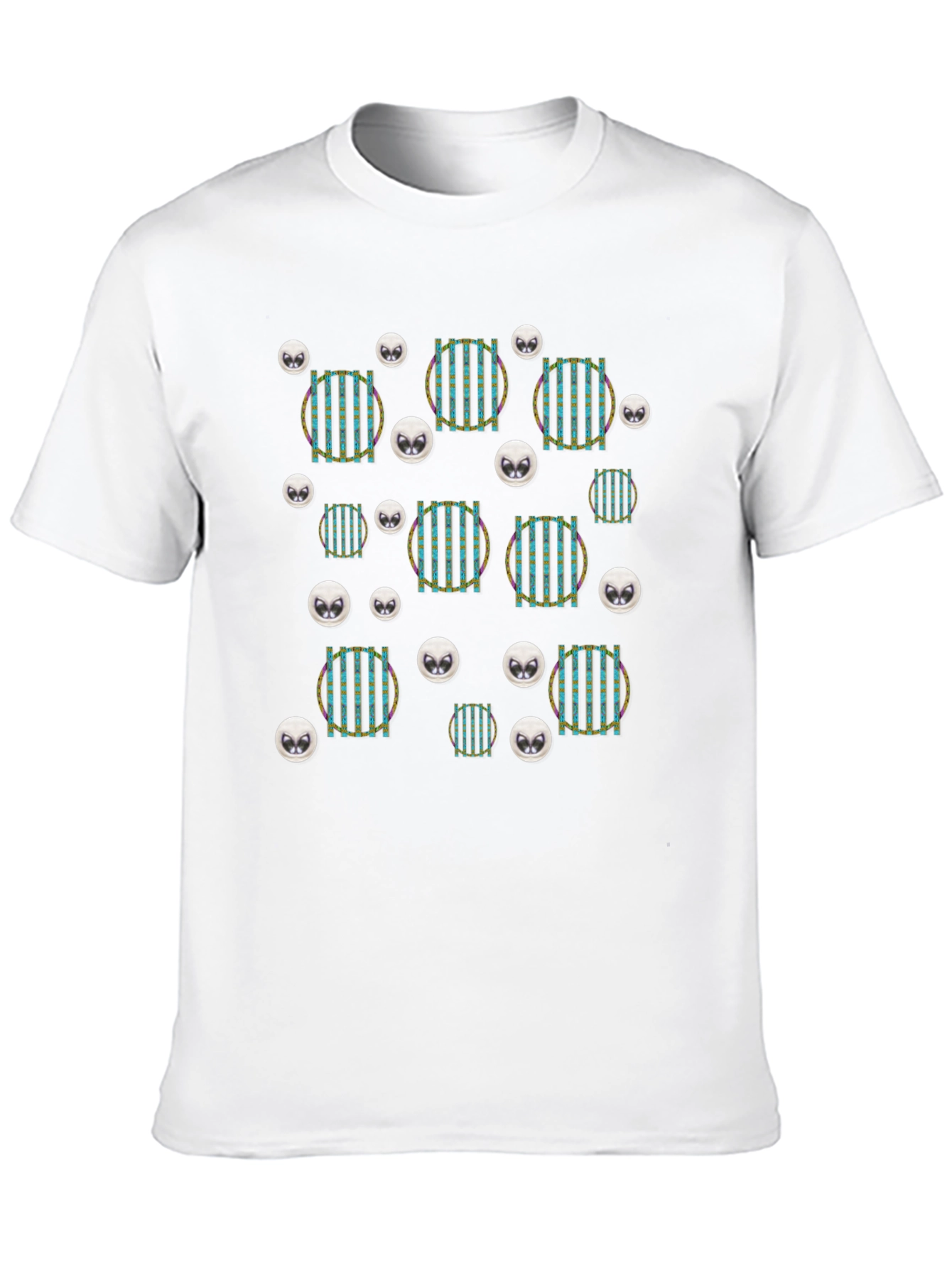 Funky Striped Circle Alien Head Black T-Shirt