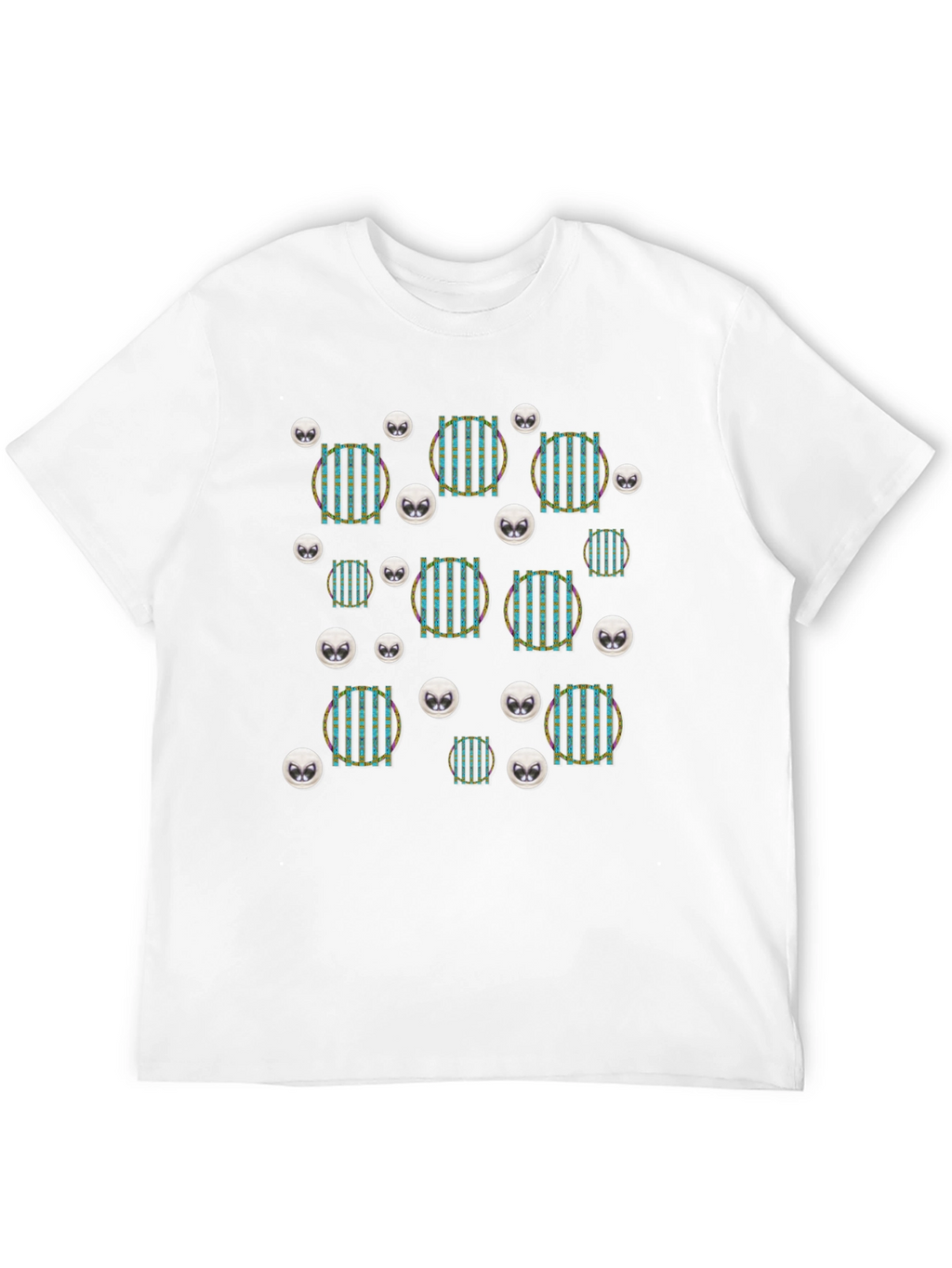 Funky Striped Circle Alien Head Black T-Shirt
