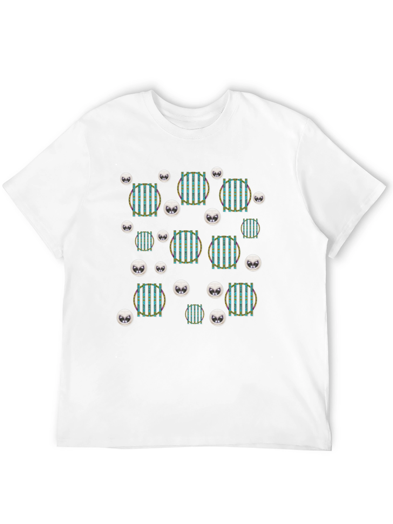 Funky Striped Circle Alien Head Black T-Shirt