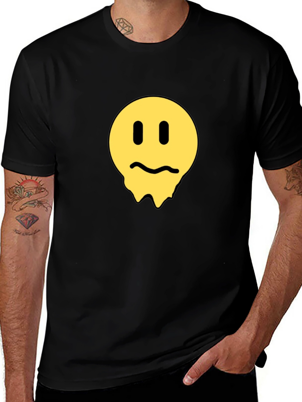 Melting Smiley Face Black T-Shirt