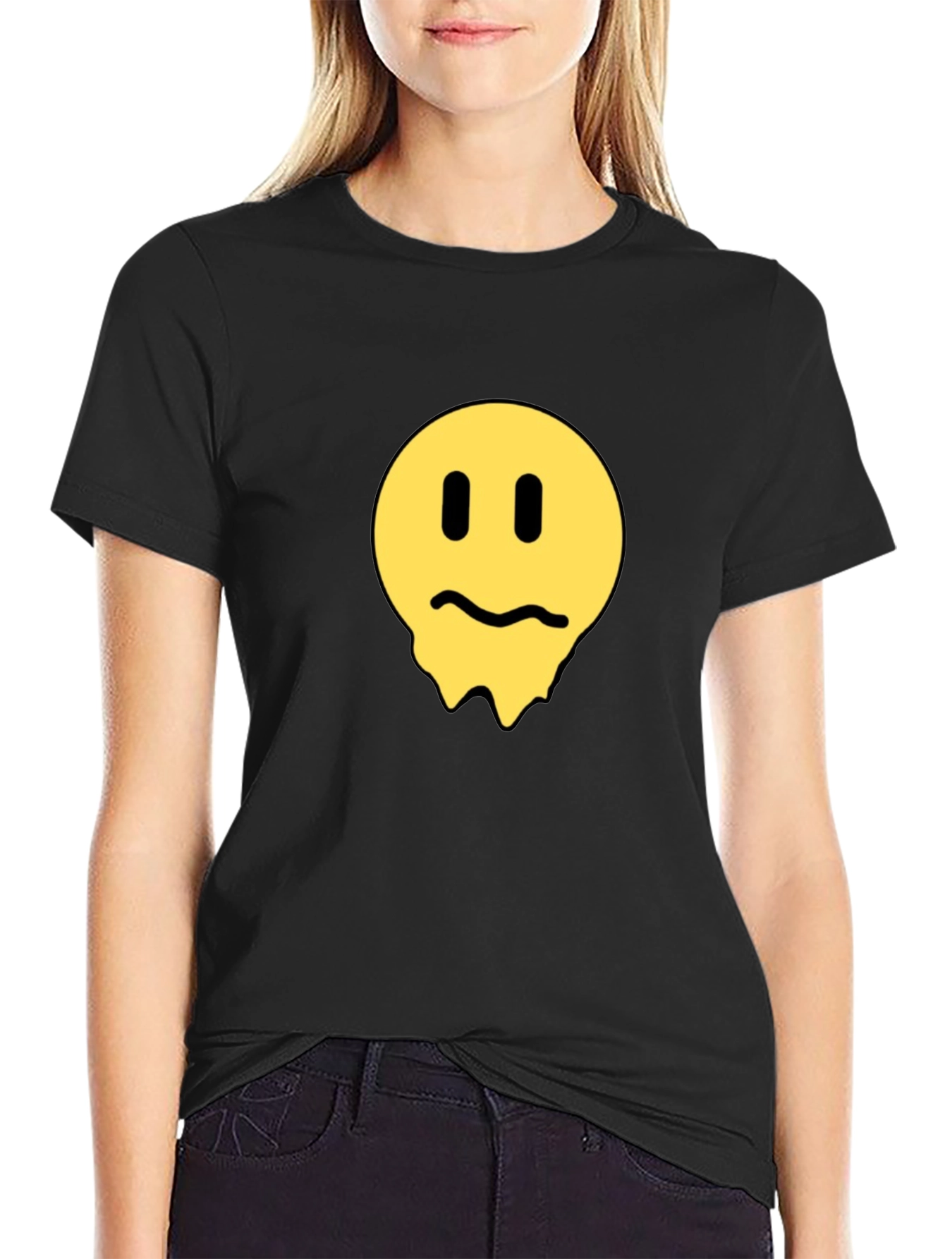 Melting Smiley Face Black T-Shirt