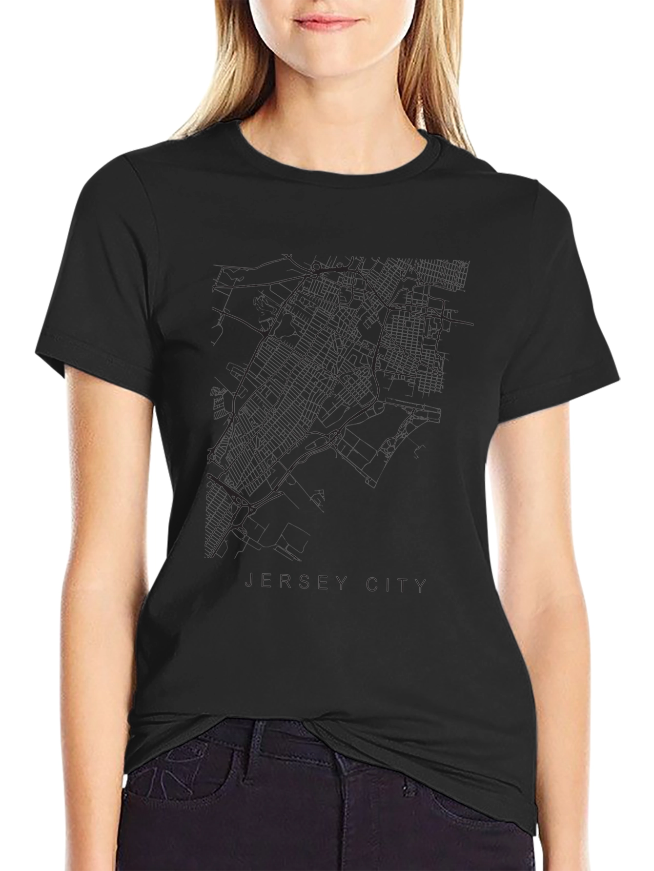 Jersey City Map Black T-Shirt