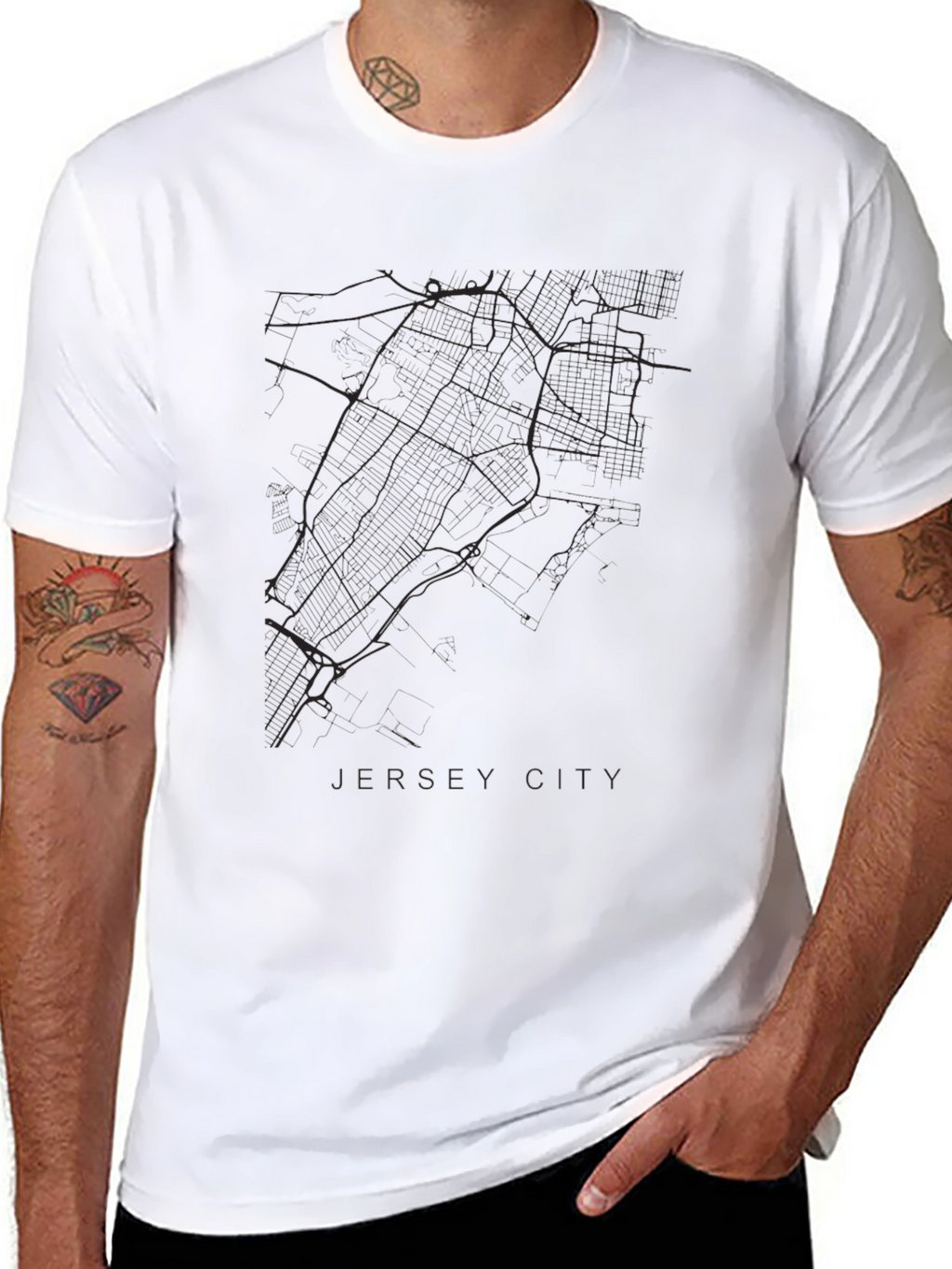 Jersey City Map Black T-Shirt