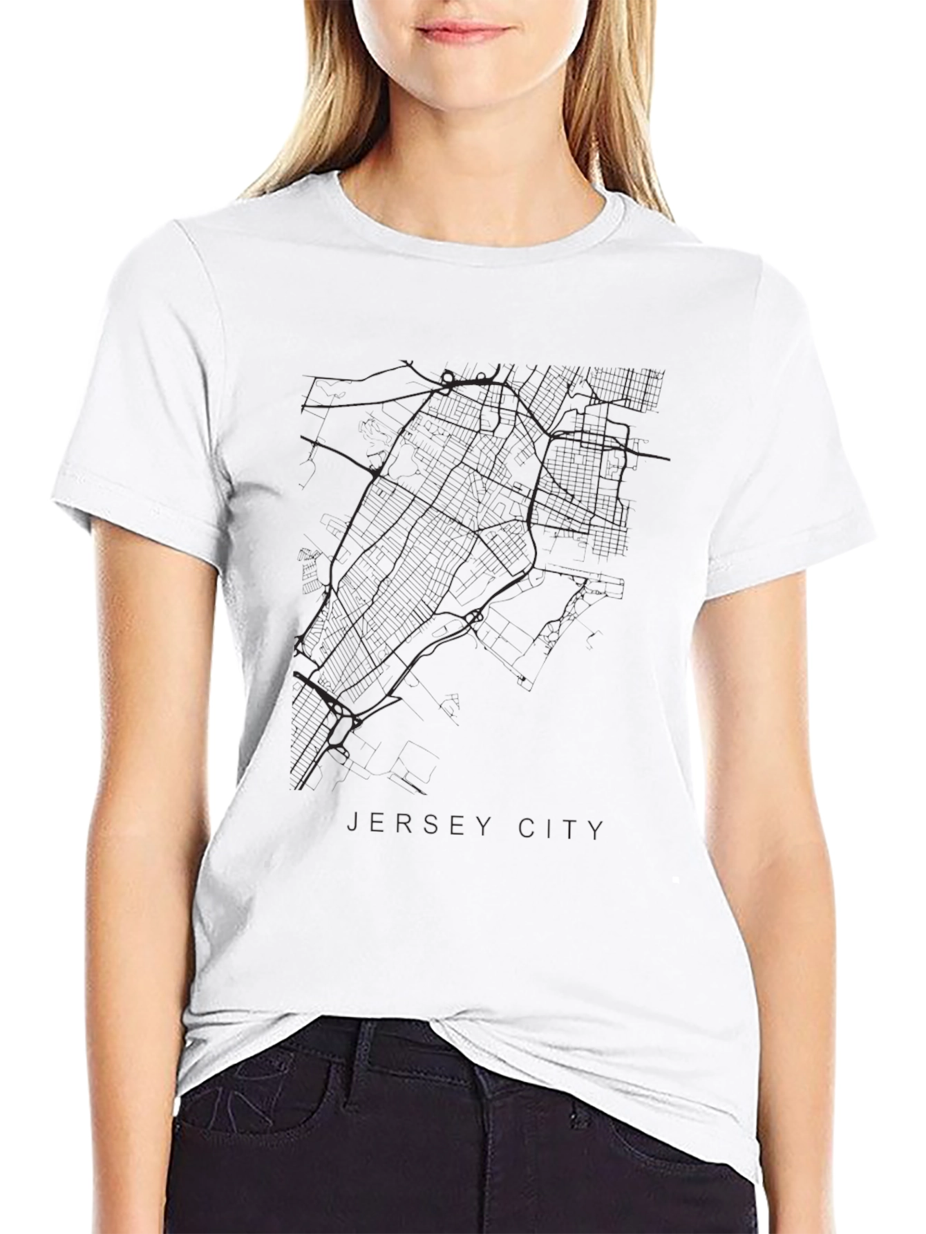 Jersey City Map Black T-Shirt