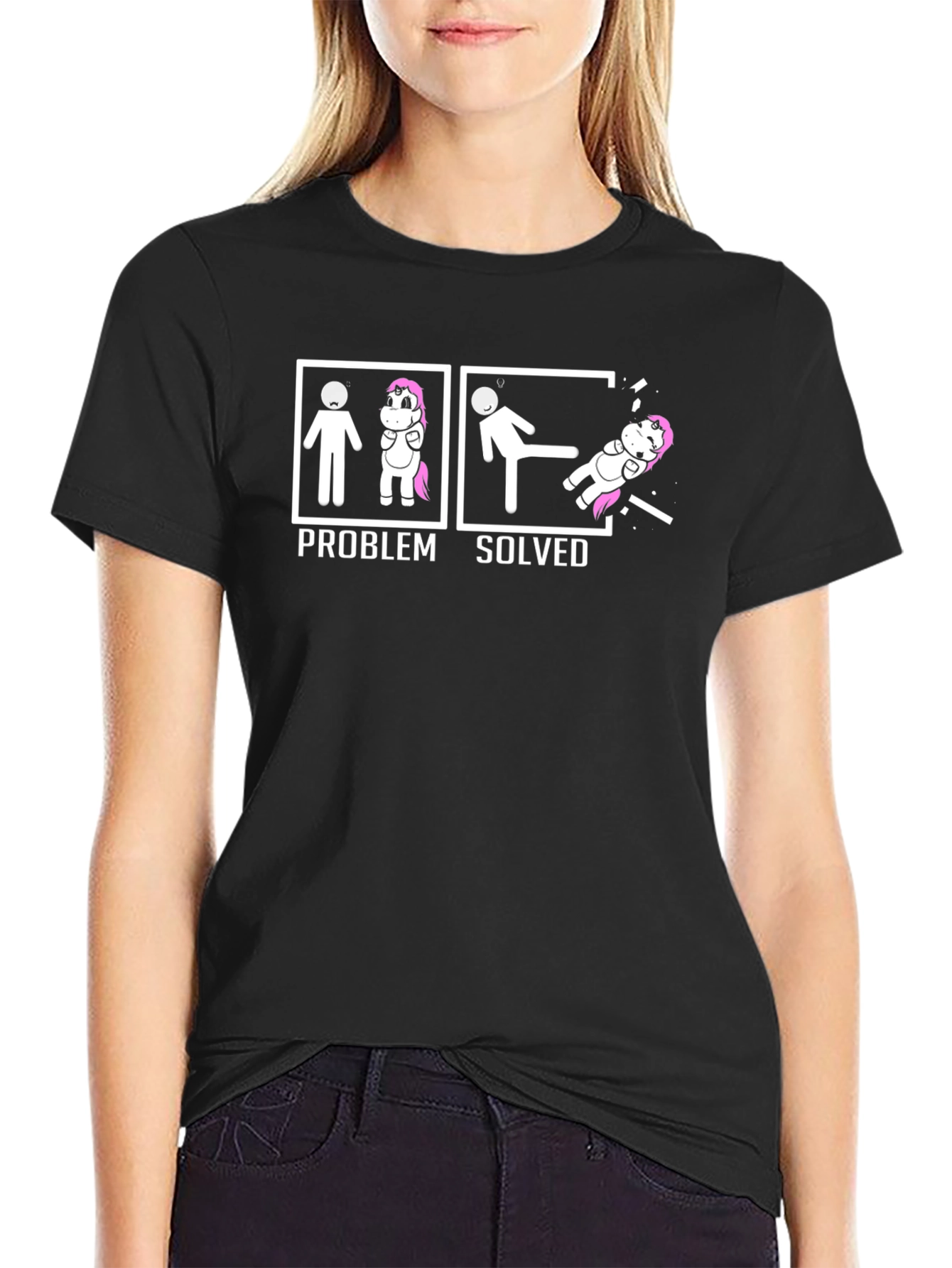 Problem Solved Unicorn Graphic Tee - Black