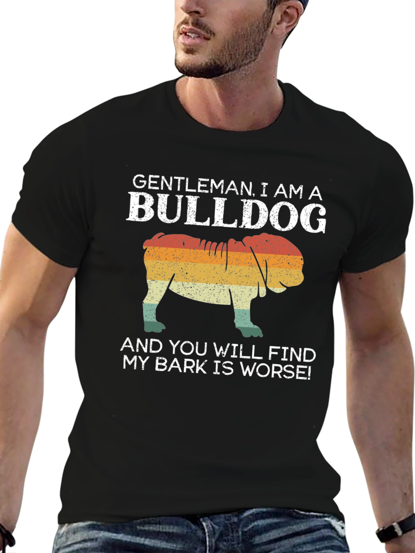 Gentleman Bulldog Graphic Tee - My Bark Is Worse!