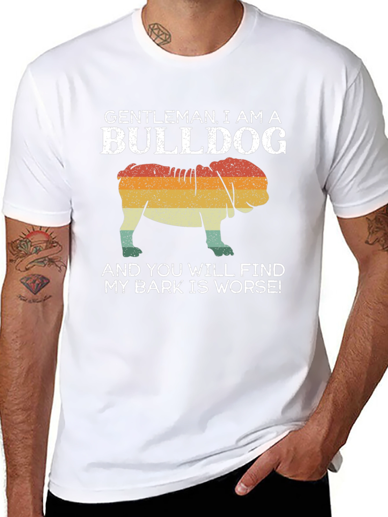 Gentleman Bulldog Graphic Tee - My Bark Is Worse!