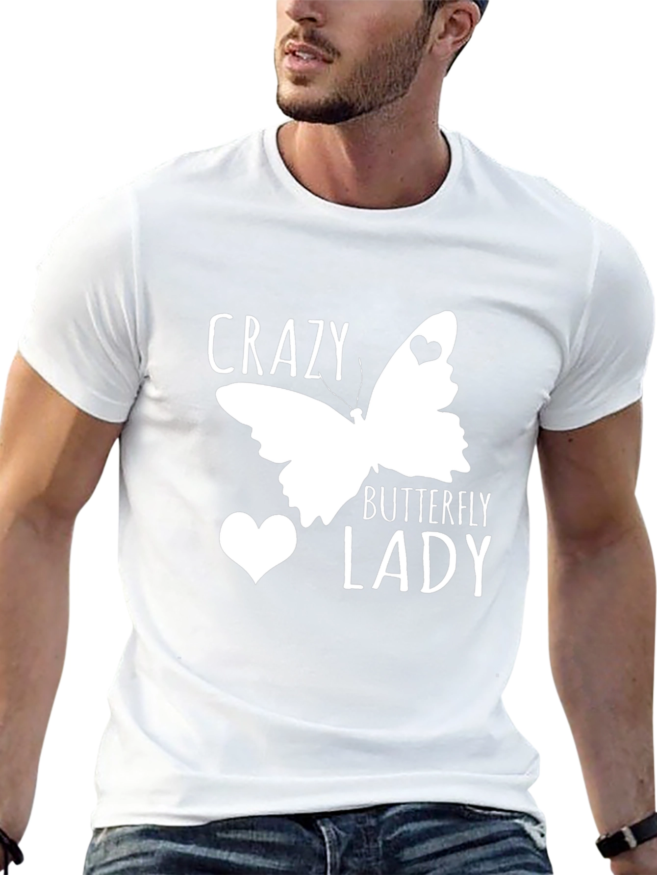 Crazy Butterfly Lady Black Graphic T-Shirt