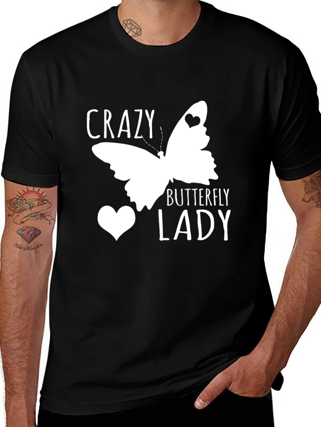 Crazy Butterfly Lady Black Graphic T-Shirt