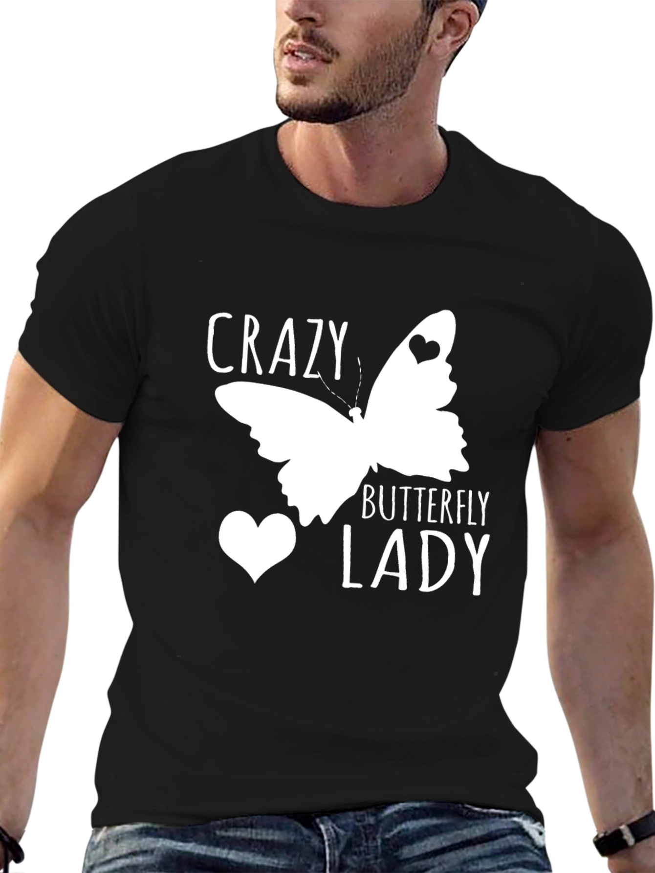 Crazy Butterfly Lady Black Graphic T-Shirt