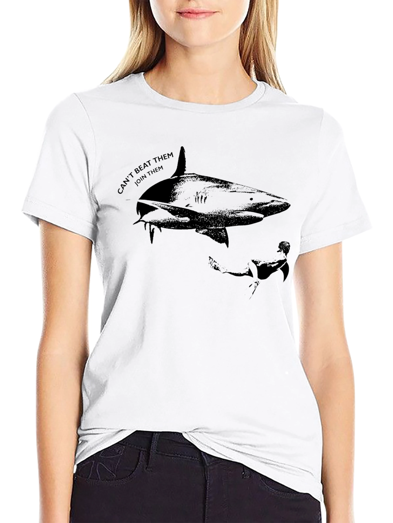 Shark Graphic T-Shirt - Cant Beat Them Join Them