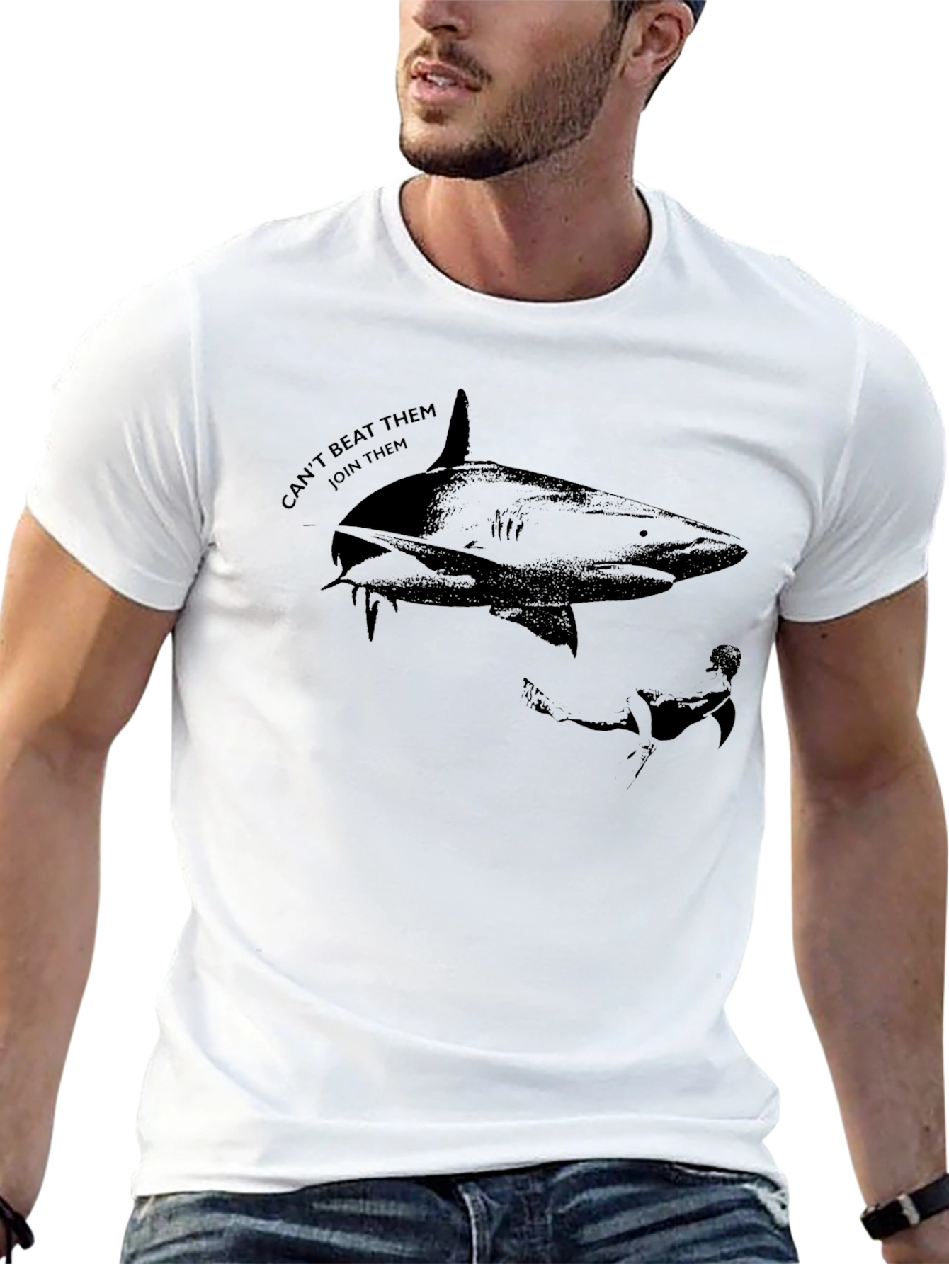 Shark Graphic T-Shirt - Cant Beat Them Join Them