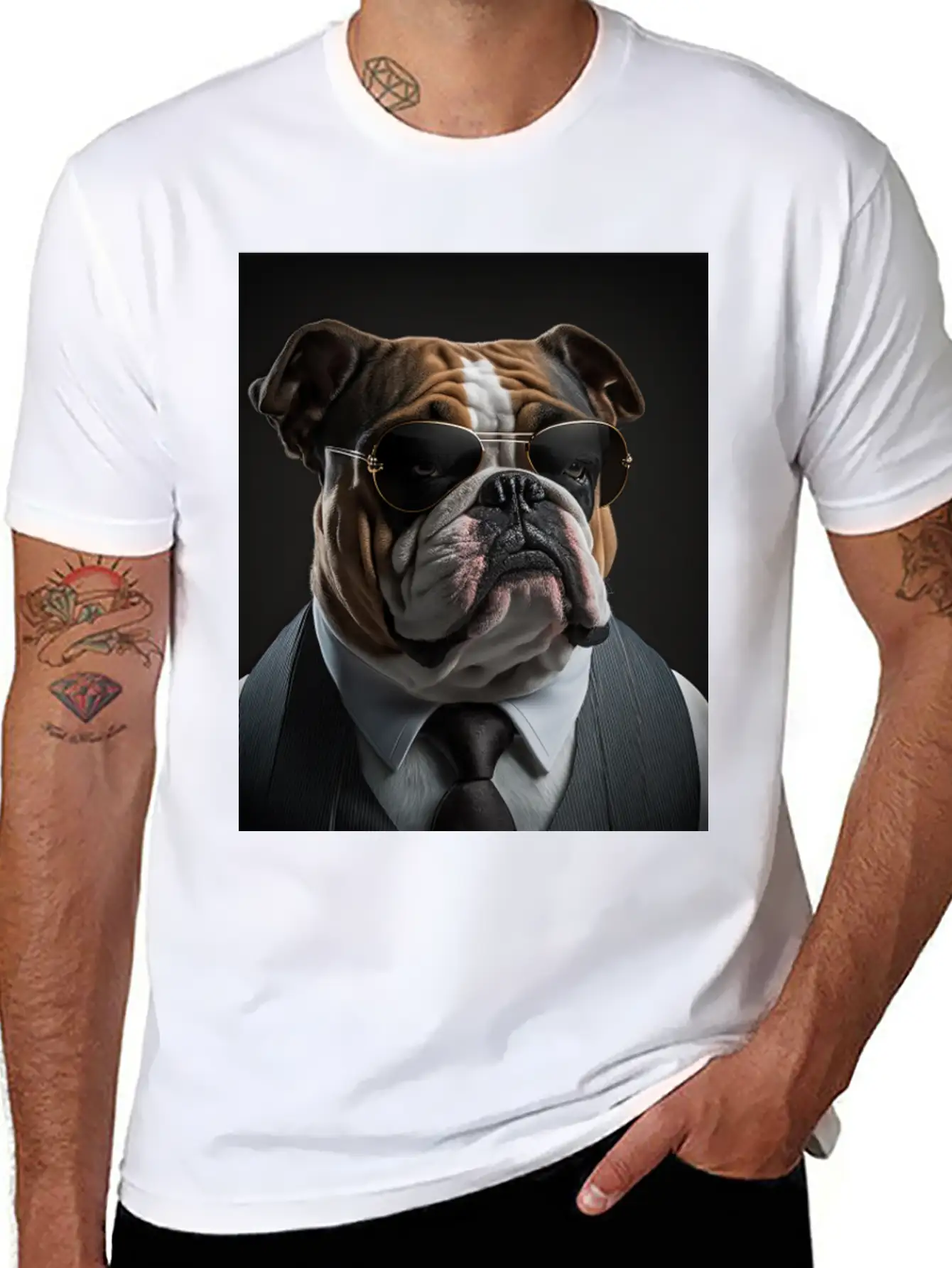 Mafia Boss English Bulldog Dog Unisex Casual T-Shirt – Clean Design For Daily Comfort