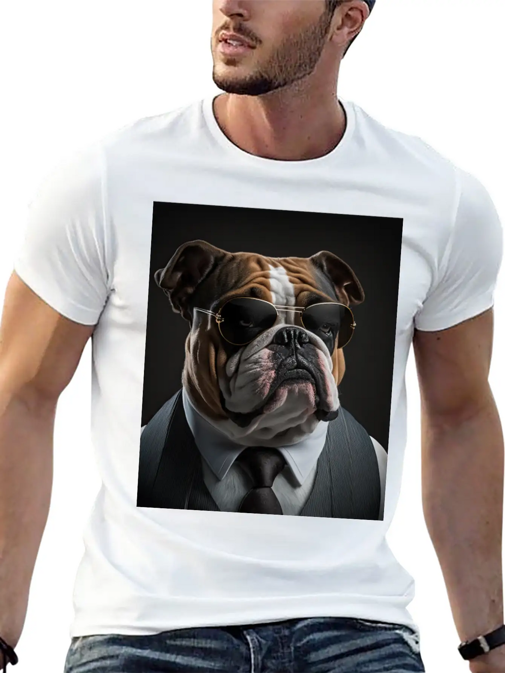 Mafia Boss English Bulldog Dog Unisex Casual T-Shirt – Clean Design For Daily Comfort
