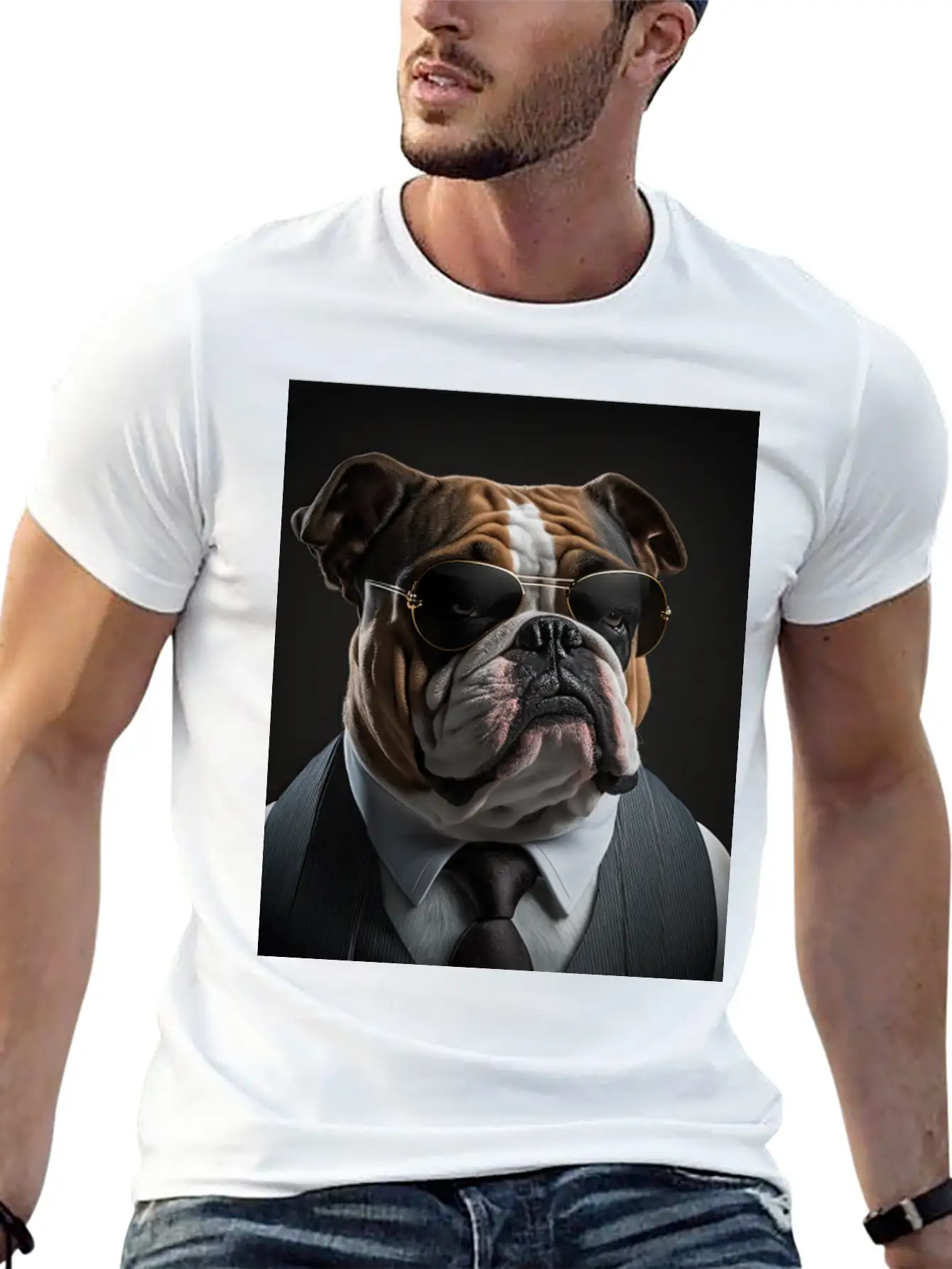 Mafia Boss English Bulldog Dog Unisex Casual T-Shirt – Clean Design For Daily Comfort