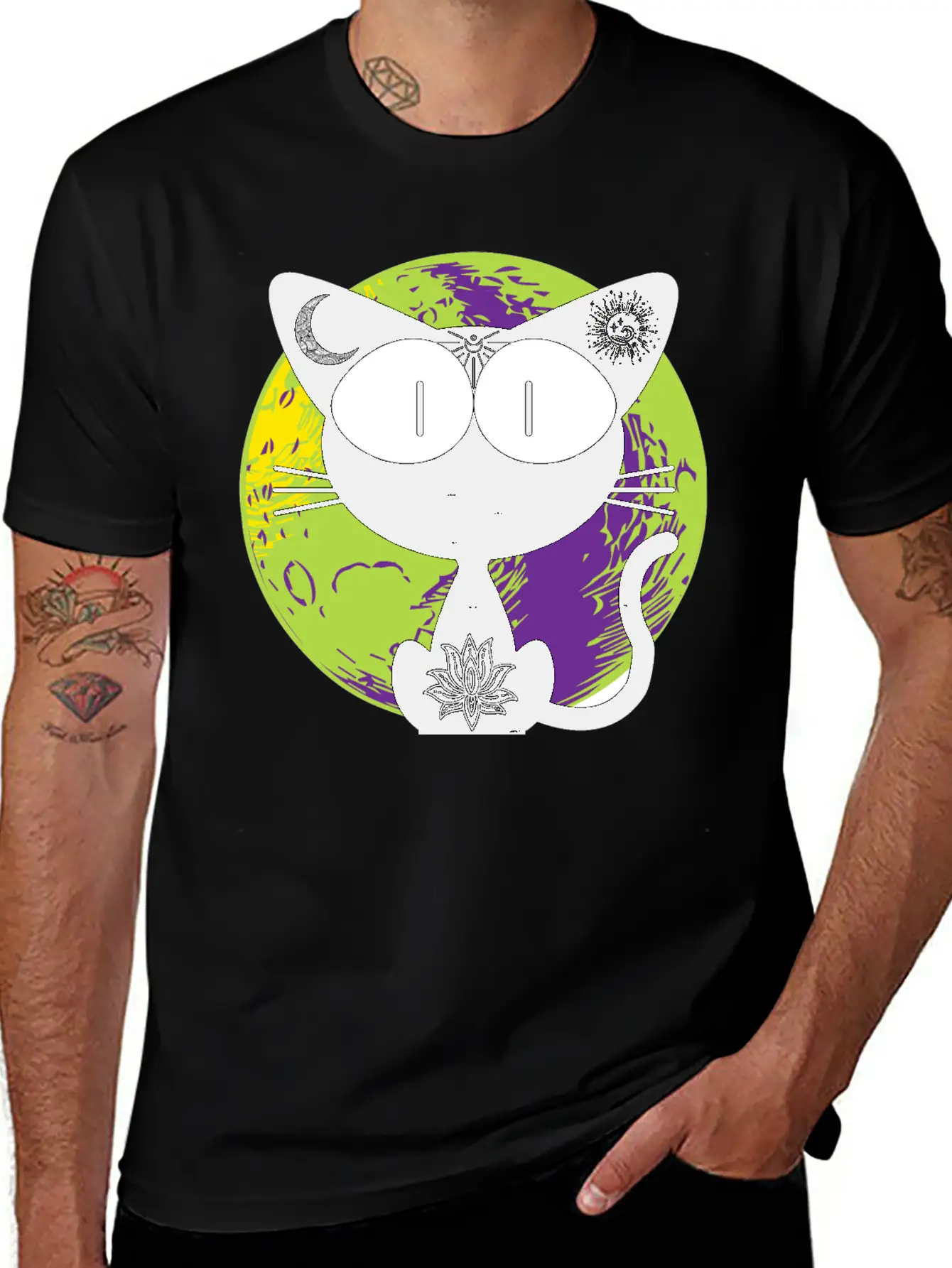 Magical And Mysterious Intuitive Black Cat. Unisex Short Sleeve Soft Cotton T-Shirt – Casual Everyday Wear