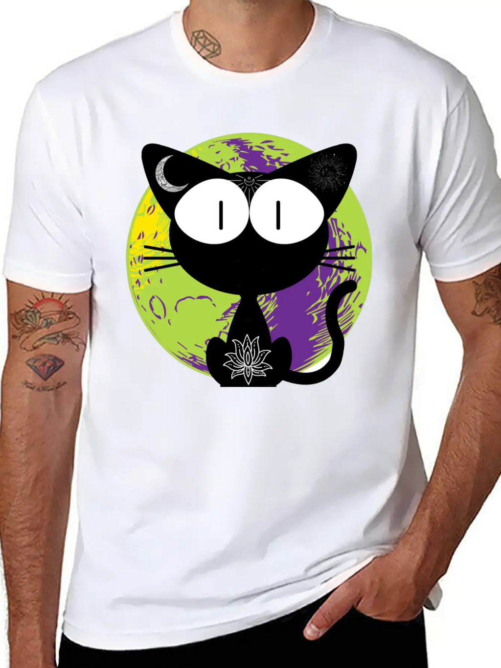 Magical And Mysterious Intuitive Black Cat. Unisex Short Sleeve Soft Cotton T-Shirt – Casual Everyday Wear
