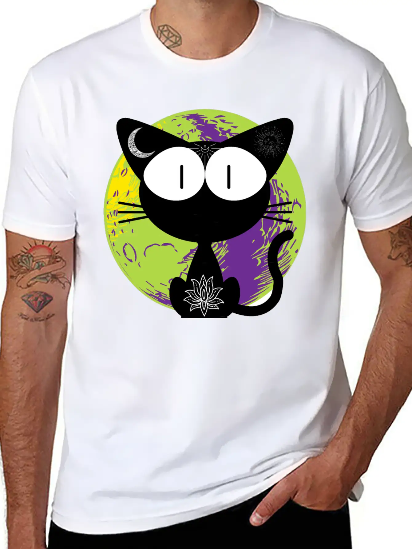 Magical And Mysterious Intuitive Black Cat. Unisex Short Sleeve Soft Cotton T-Shirt – Casual Everyday Wear