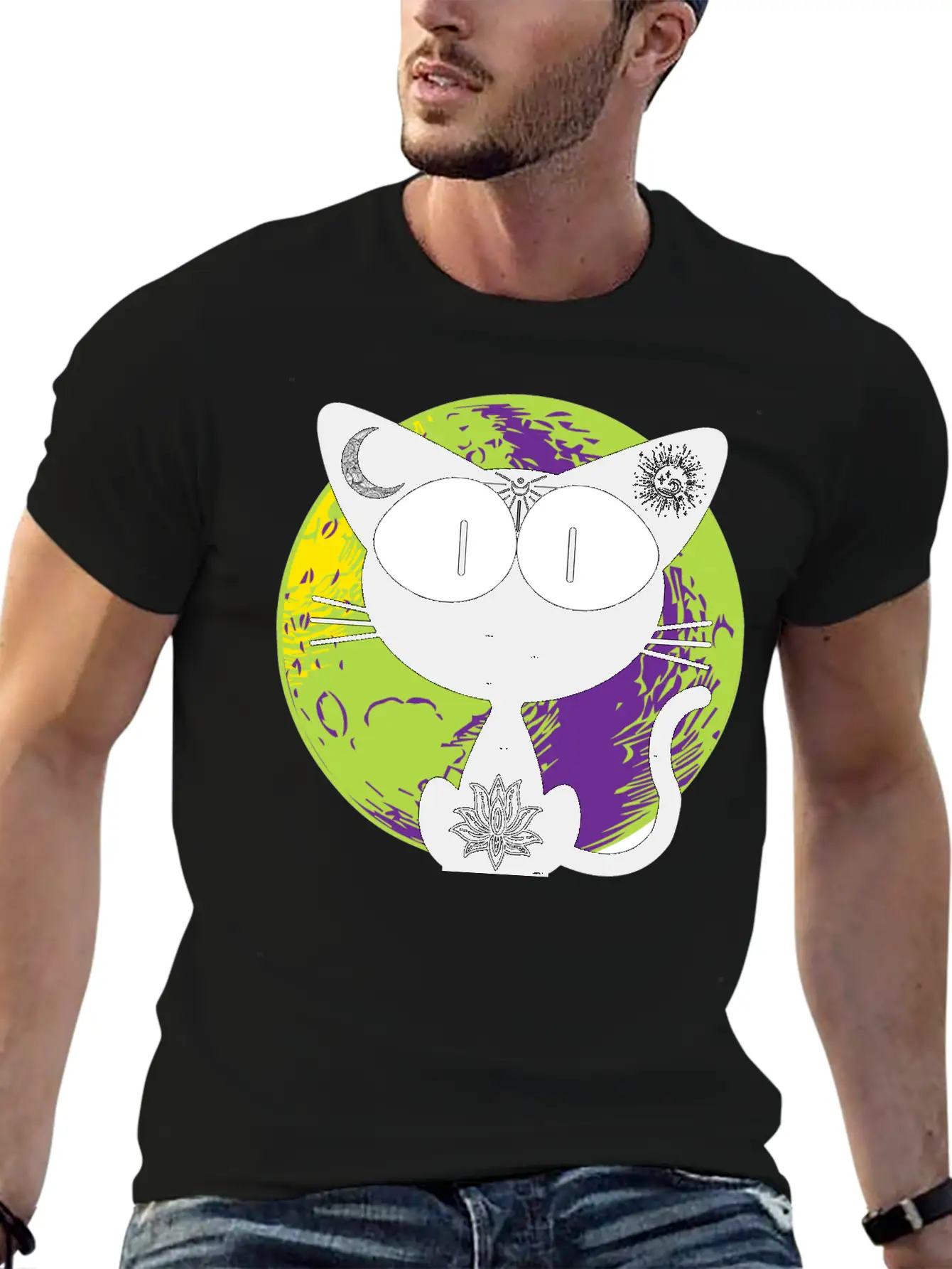Magical And Mysterious Intuitive Black Cat. Unisex Short Sleeve Soft Cotton T-Shirt – Casual Everyday Wear