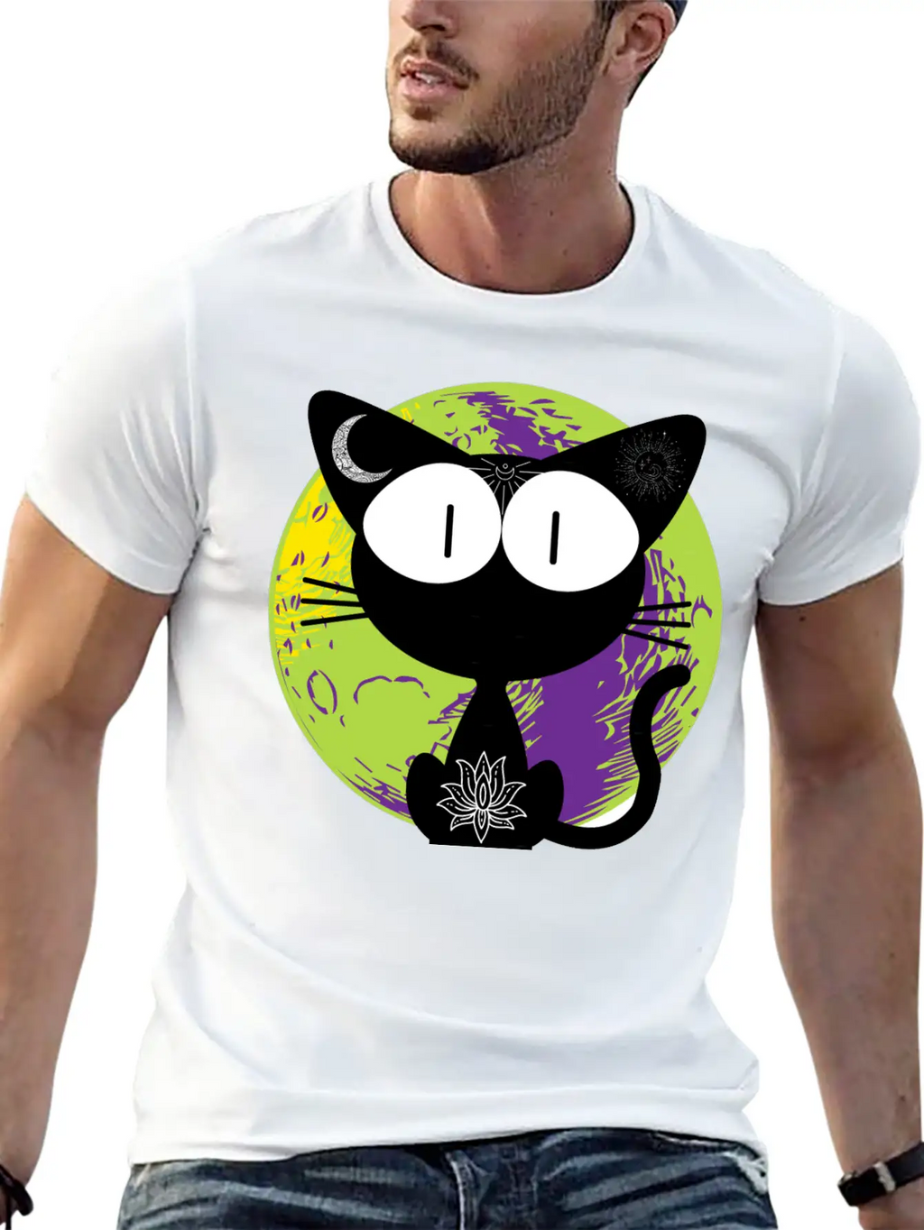 Magical And Mysterious Intuitive Black Cat. Unisex Short Sleeve Soft Cotton T-Shirt – Casual Everyday Wear