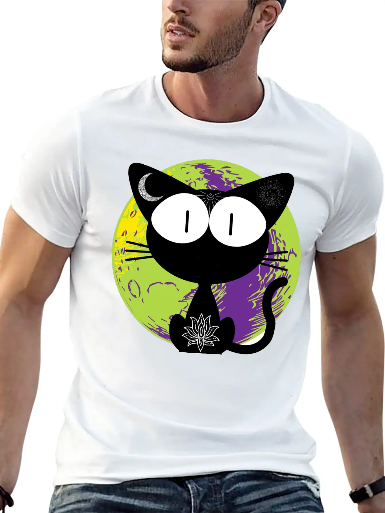 Magical And Mysterious Intuitive Black Cat. Unisex Short Sleeve Soft Cotton T-Shirt – Casual Everyday Wear