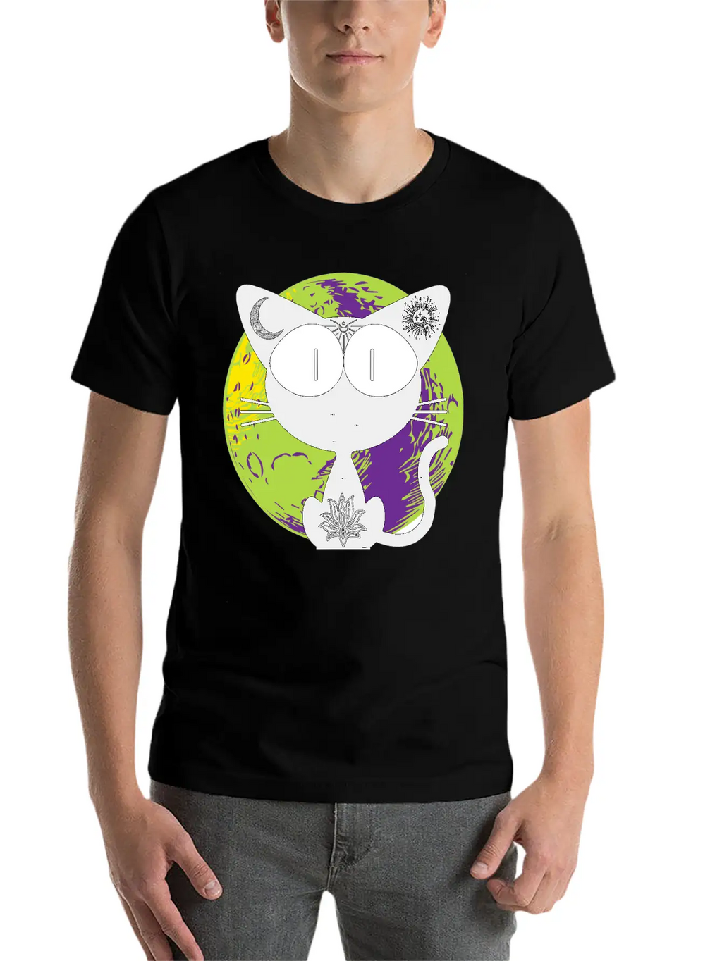 Magical And Mysterious Intuitive Black Cat. Unisex Short Sleeve Soft Cotton T-Shirt – Casual Everyday Wear