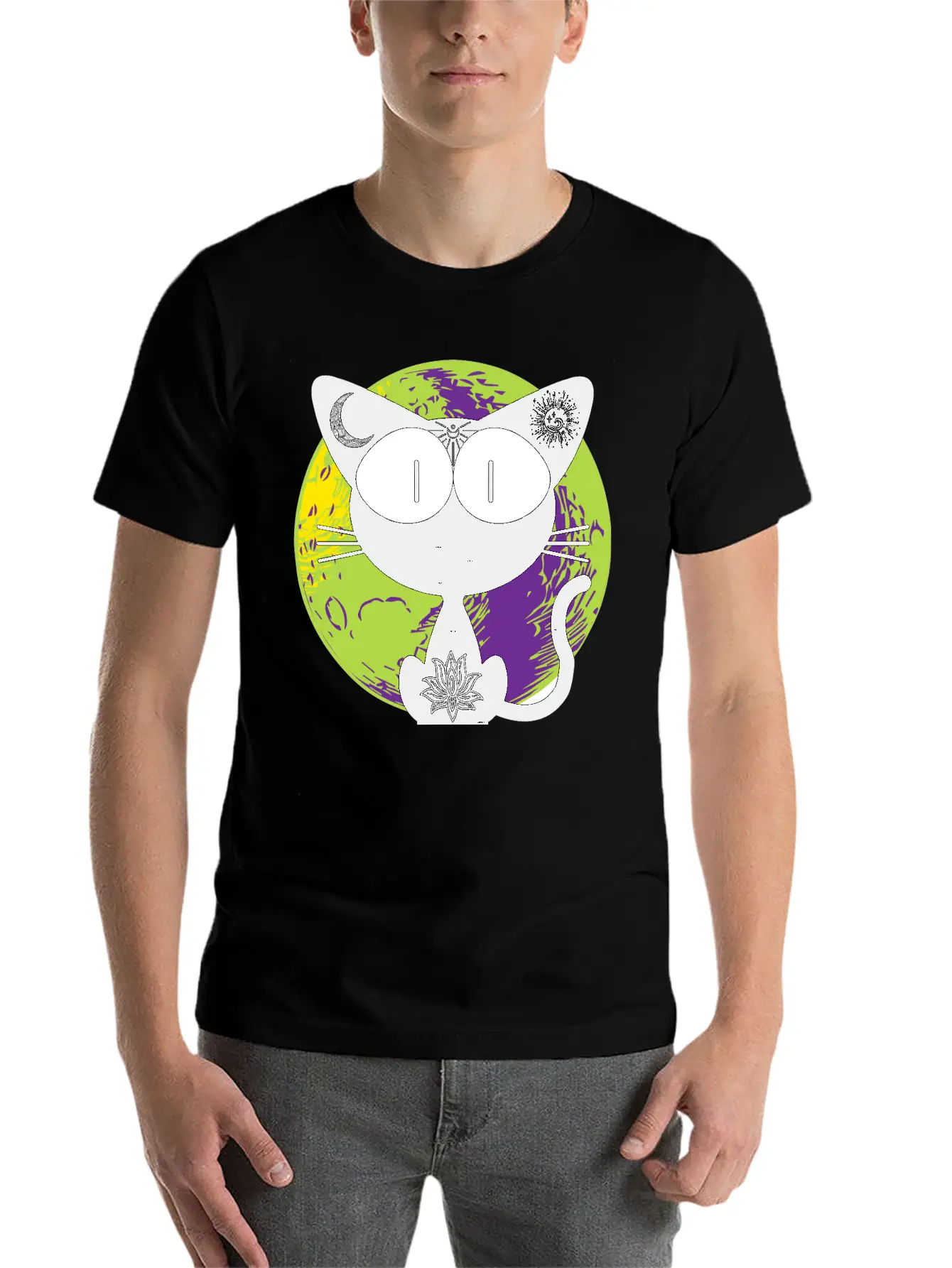 Magical And Mysterious Intuitive Black Cat. Unisex Short Sleeve Soft Cotton T-Shirt – Casual Everyday Wear