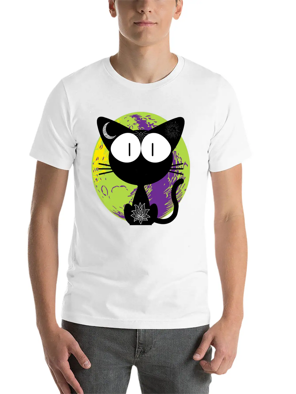 Magical And Mysterious Intuitive Black Cat. Unisex Short Sleeve Soft Cotton T-Shirt – Casual Everyday Wear
