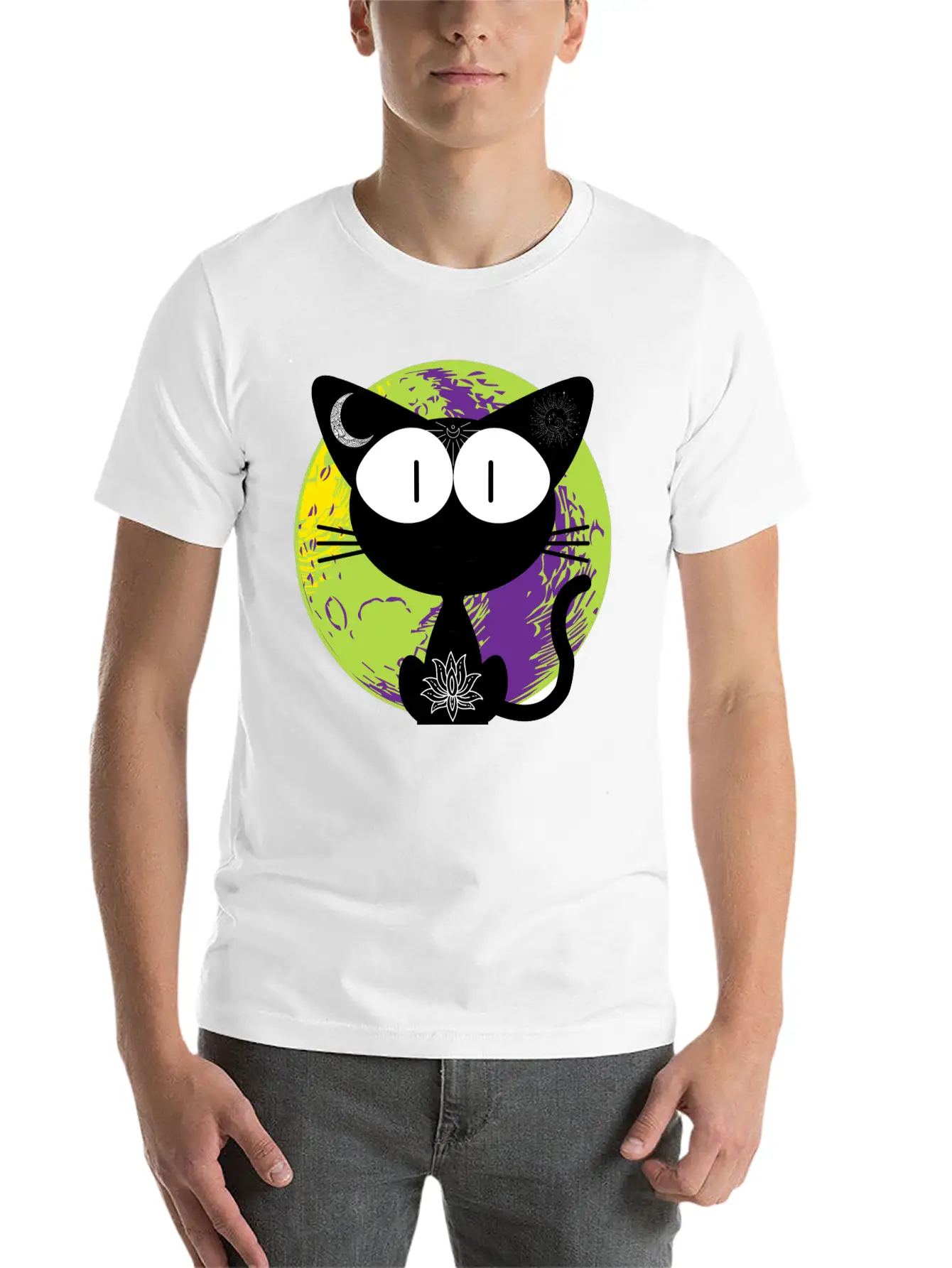 Magical And Mysterious Intuitive Black Cat. Unisex Short Sleeve Soft Cotton T-Shirt – Casual Everyday Wear