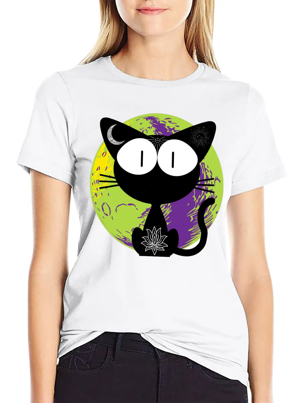 Magical And Mysterious Intuitive Black Cat. Unisex Short Sleeve Soft Cotton T-Shirt – Casual Everyday Wear