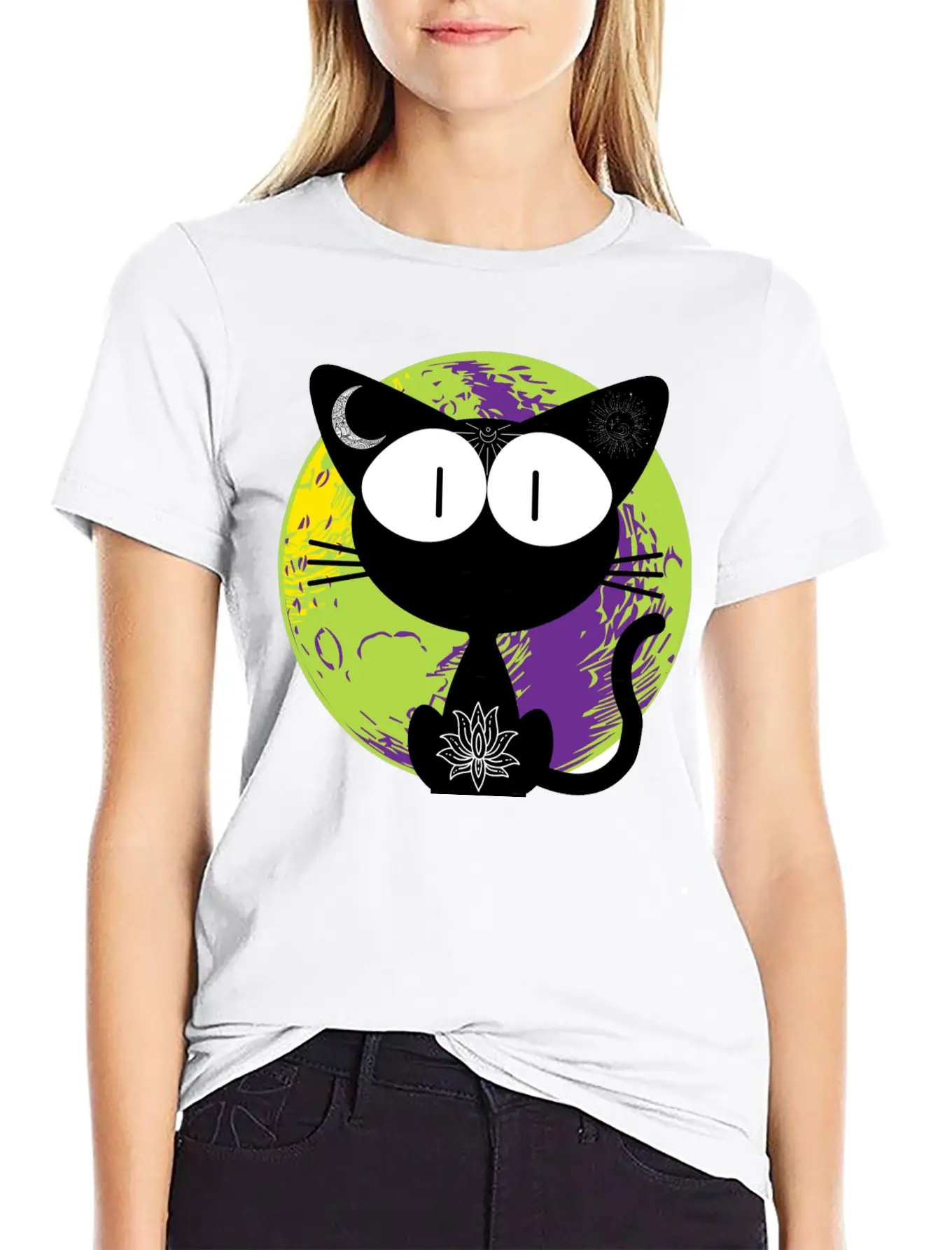 Magical And Mysterious Intuitive Black Cat. Unisex Short Sleeve Soft Cotton T-Shirt – Casual Everyday Wear
