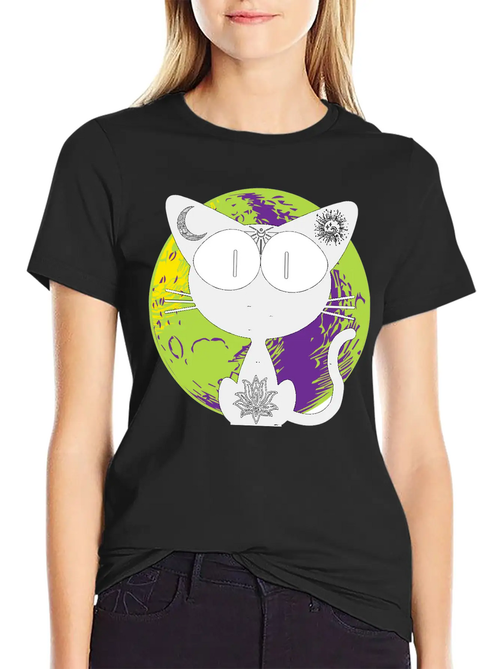 Magical And Mysterious Intuitive Black Cat. Unisex Short Sleeve Soft Cotton T-Shirt – Casual Everyday Wear