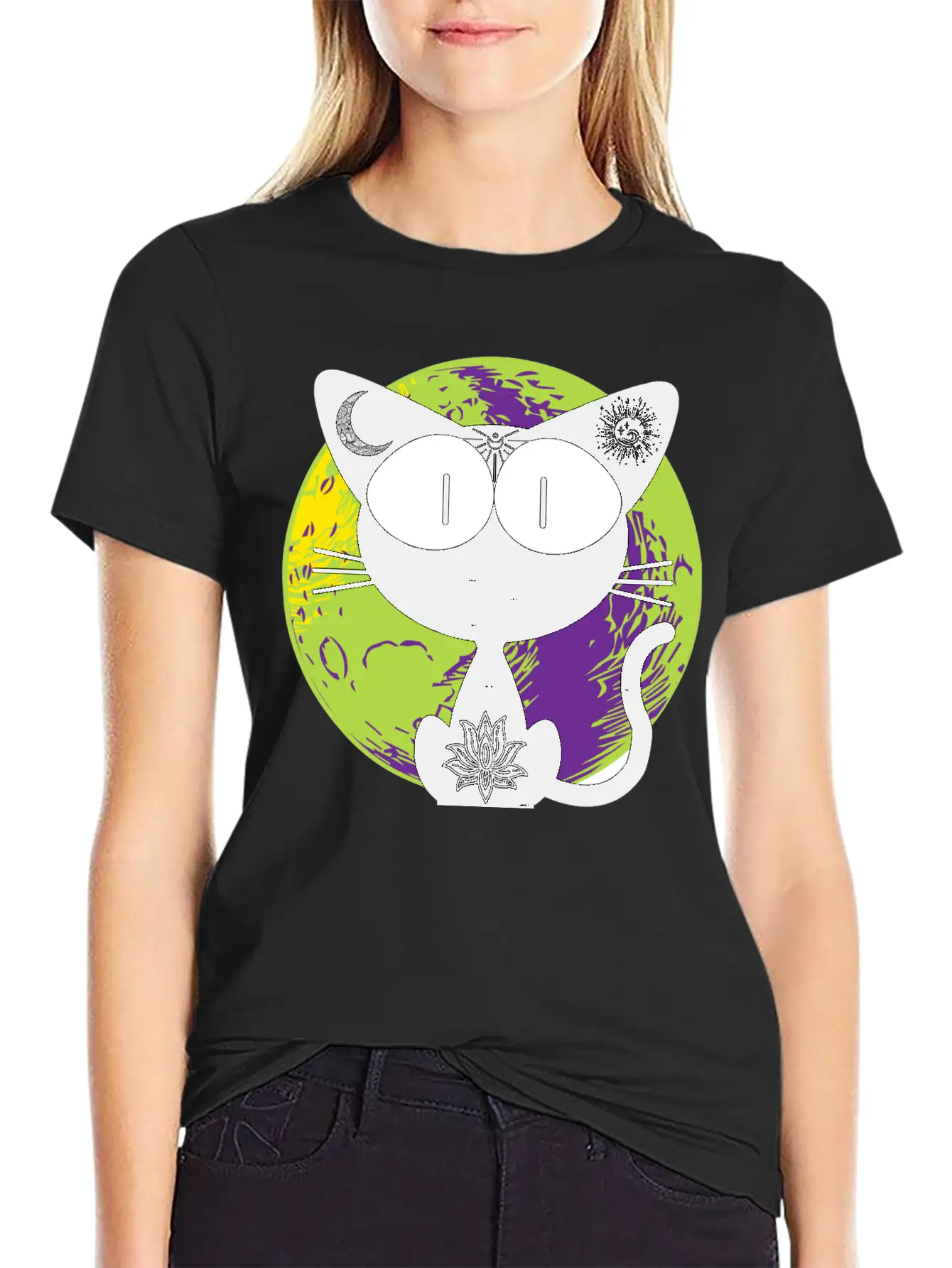 Magical And Mysterious Intuitive Black Cat. Unisex Short Sleeve Soft Cotton T-Shirt – Casual Everyday Wear
