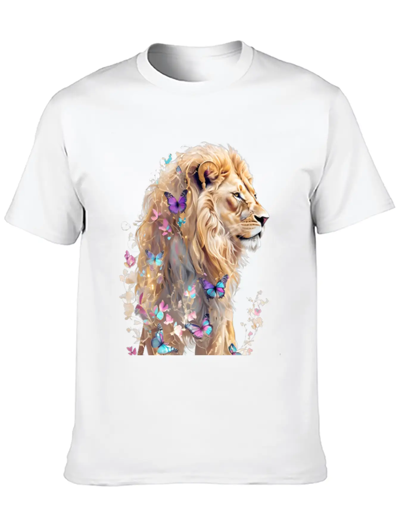 Majestic Lion And Butterflies Essential Cotton Tee For Daily Outfits – Unisex Style