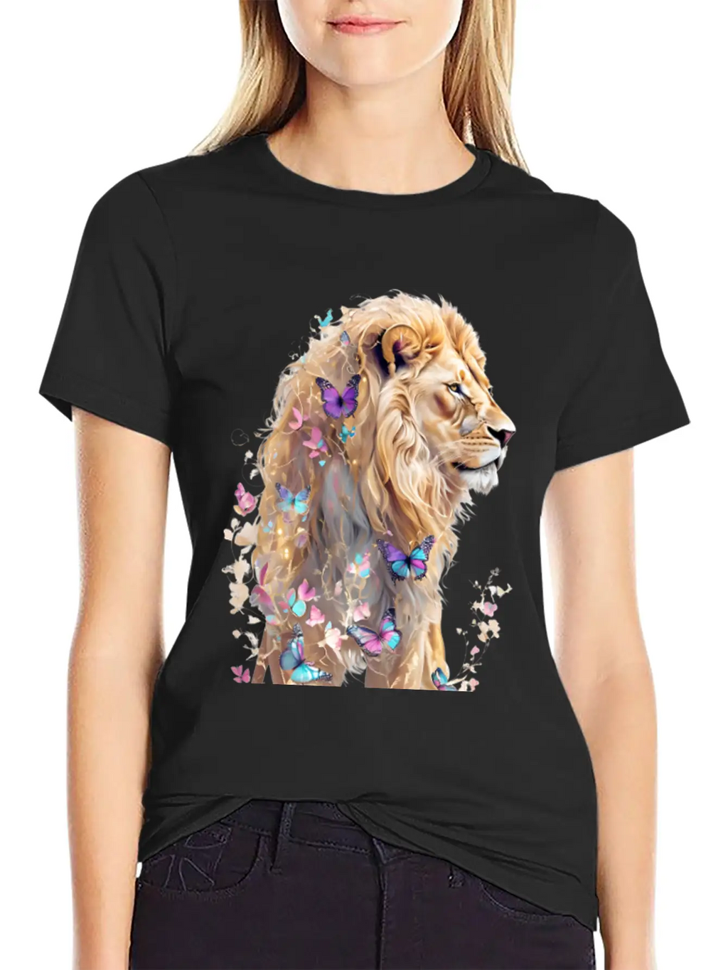 Majestic Lion And Butterflies Essential Cotton Tee For Daily Outfits – Unisex Style